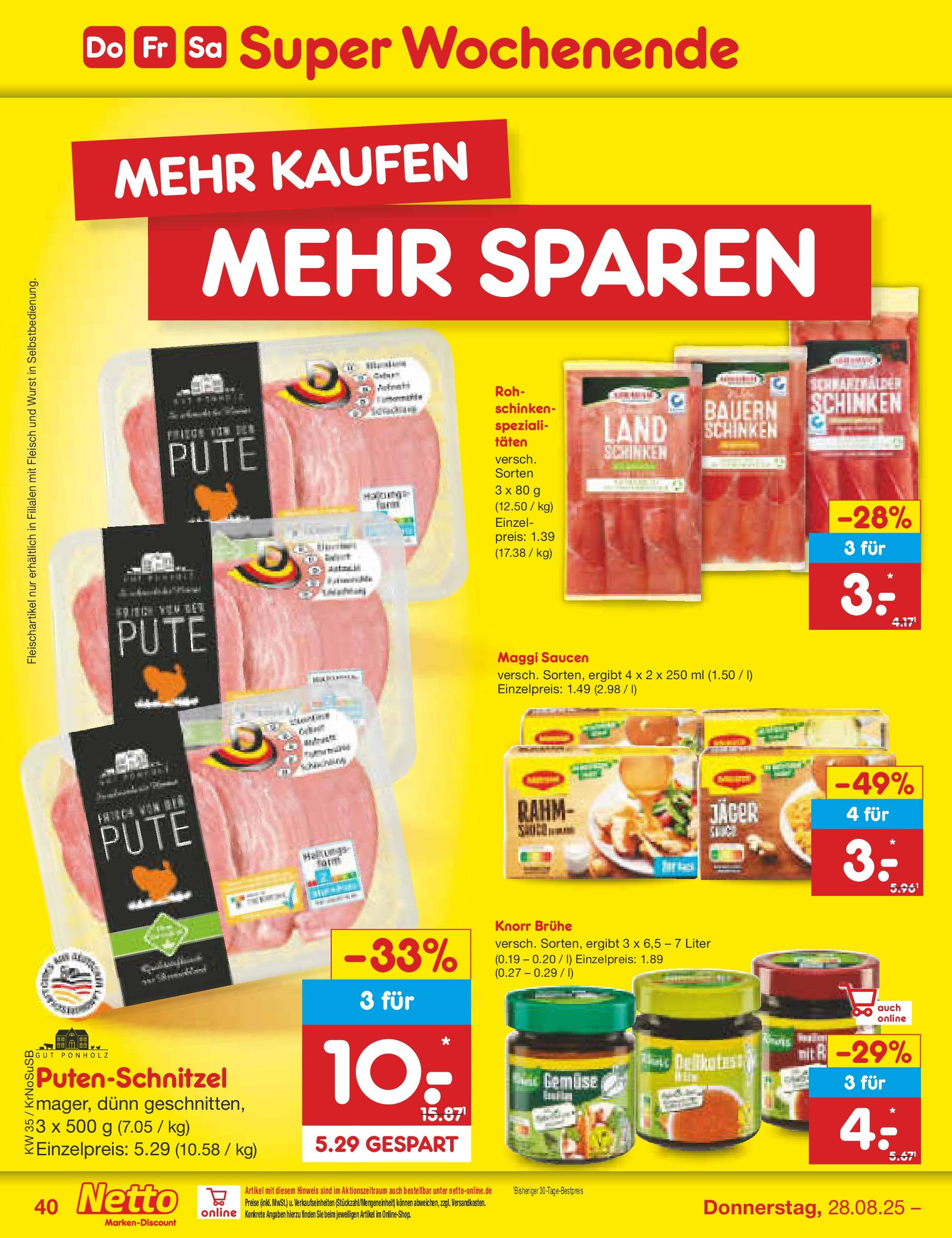 Netto Marken-Discount prospekt Jüchen	 (ab 24.08.2025) » Angebote | Seite: 58 | Produkte: Knorr, Gemüse, Schinken, Fleisch