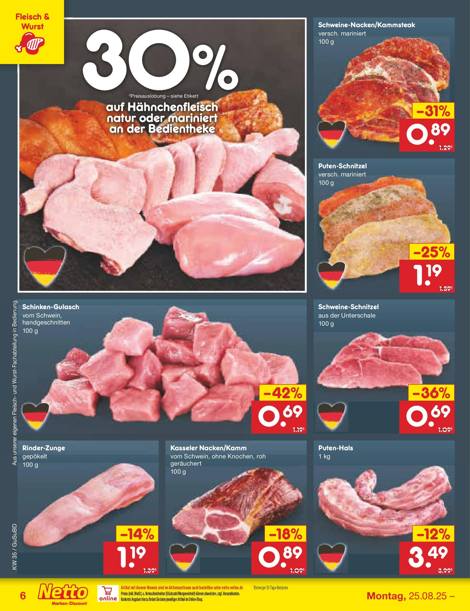 Netto Marken-Discount prospekt Glauchau	 (ab 24.08.2025) » Angebote | Seite: 10 | Produkte: Putenschnitzel, Wurst, Fleisch