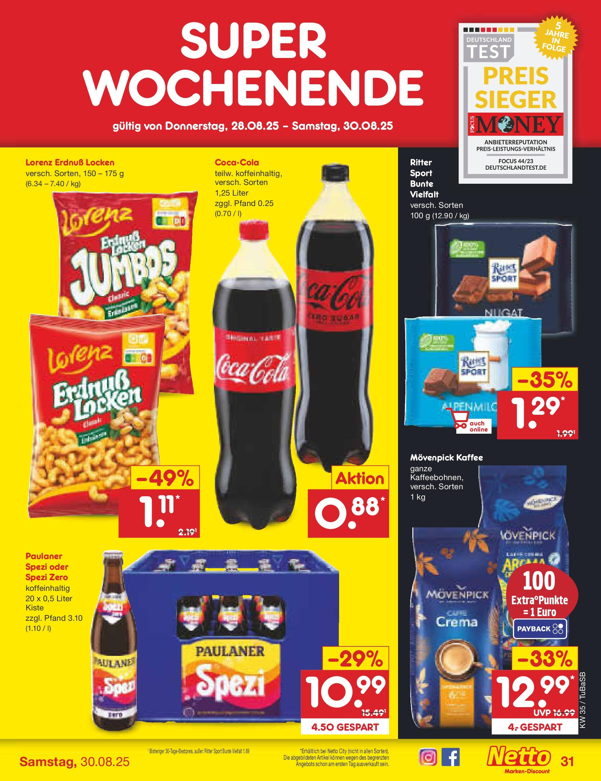 Netto Marken-Discount prospekt Lahr-Langenwinkel (ab 24.08.2025) » Angebote | Seite: 47 | Produkte: Paulaner spezi, Ritter sport, Movenpick kaffee, Paulaner Netto Marken-Discount prospekt Lahr-Langenwinkel (ab 24.08.2025) » Angebote | Seite: 47 | Produkte: Paulaner spezi, Ritter sport, Movenpick kaffee, Paulaner