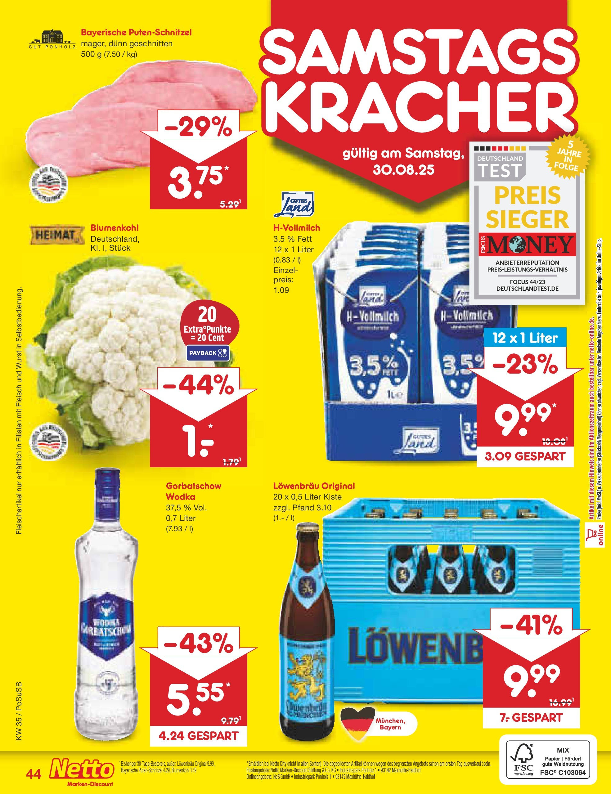 Netto Marken-Discount prospekt Regensburg (ab 24.08.2025) » Angebote | Seite: 64 | Produkte: Putenschnitzel, Wurst, Blumenkohl, Fleisch Netto Marken-Discount prospekt Regensburg (ab 24.08.2025) » Angebote | Seite: 64 | Produkte: Putenschnitzel, Wurst, Blumenkohl, Fleisch