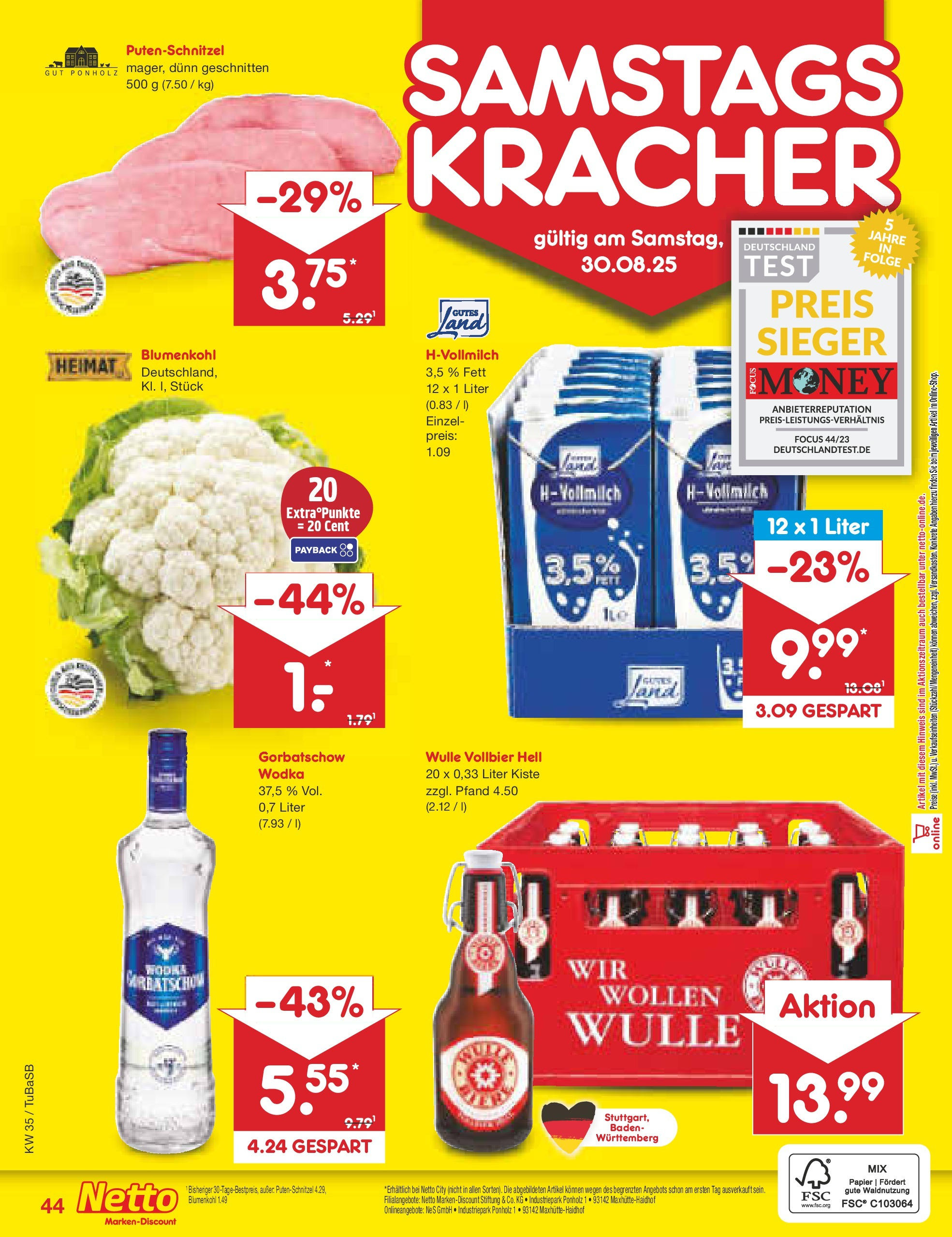 Netto Marken-Discount prospekt Lahr-Langenwinkel (ab 24.08.2025) » Angebote | Seite: 64 | Produkte: Putenschnitzel, Blumenkohl, Wodka Netto Marken-Discount prospekt Lahr-Langenwinkel (ab 24.08.2025) » Angebote | Seite: 64 | Produkte: Putenschnitzel, Blumenkohl, Wodka