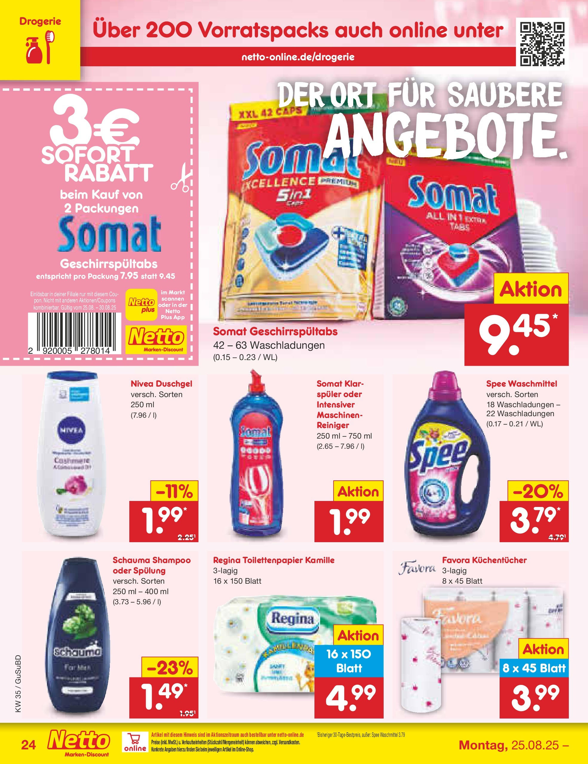 Netto Marken-Discount prospekt Glauchau	 (ab 24.08.2025) » Angebote | Seite: 36 | Produkte: Spülung, Duschgel, Spee, Toilettenpapier