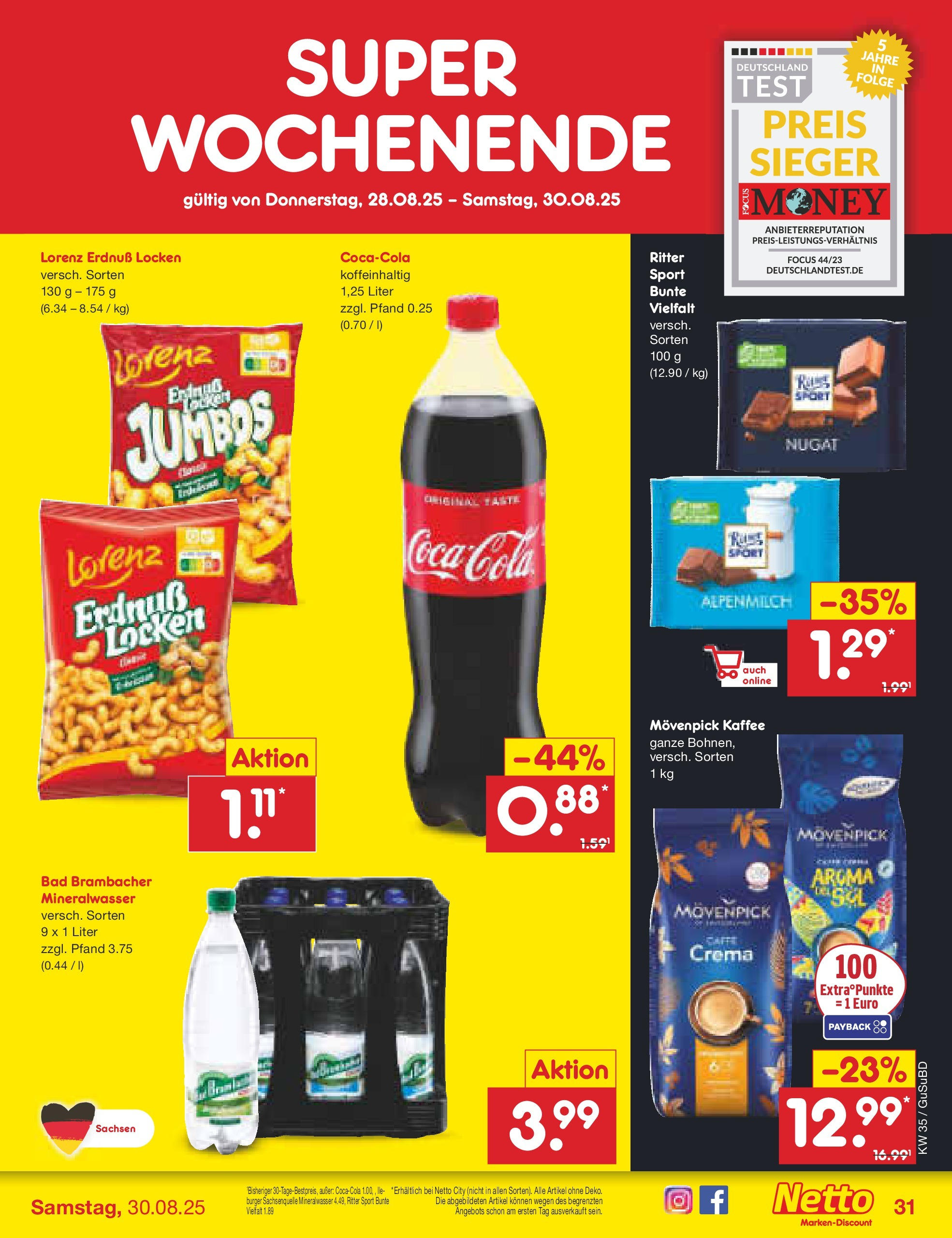 Netto Marken-Discount prospekt Glauchau	 (ab 24.08.2025) » Angebote | Seite: 47 | Produkte: Bad, Burger, Mineralwasser, Movenpick kaffee