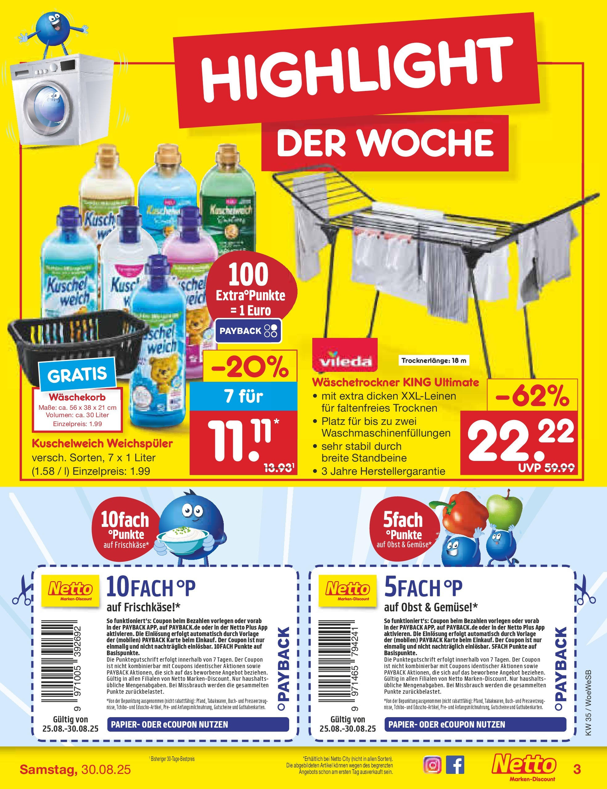 Netto Marken-Discount prospekt Katzweiler	 (ab 24.08.2025) » Angebote | Seite: 3 | Produkte: Kuschelweich, Weichspüler, Obst, Frischkase