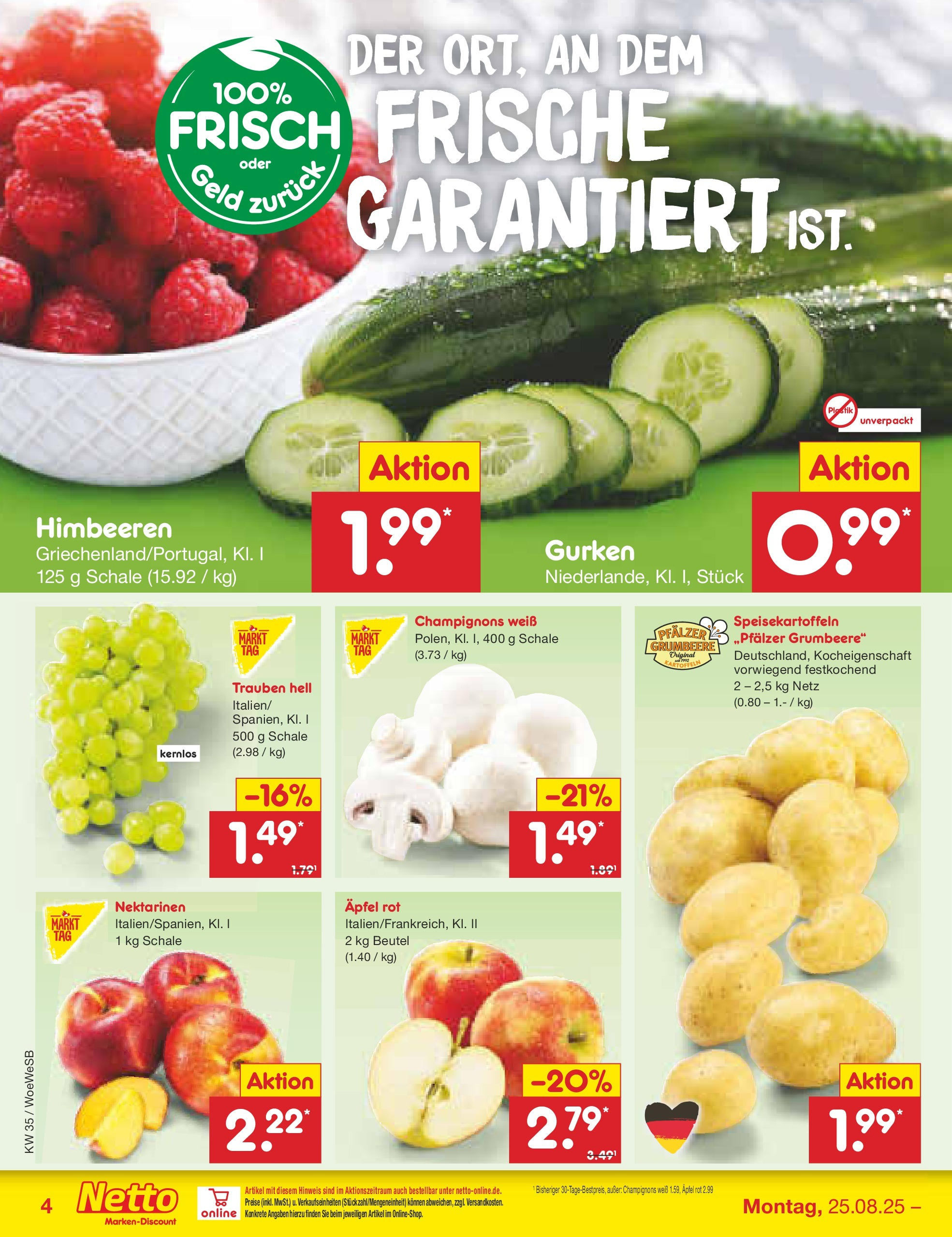 Netto Marken-Discount prospekt Katzweiler	 (ab 24.08.2025) » Angebote | Seite: 4 | Produkte: Himbeeren, Nektarinen, Äpfel, Gurken