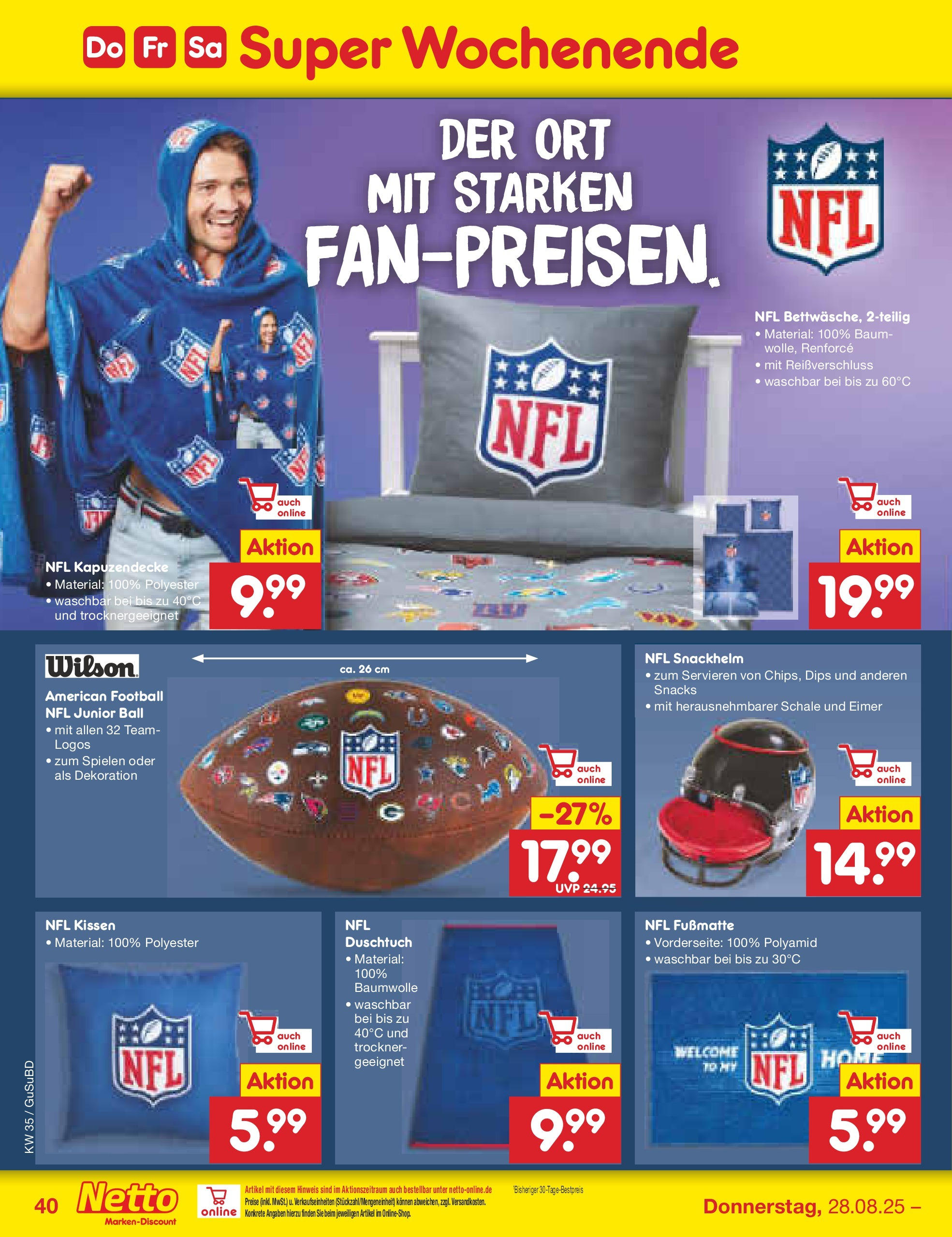 Netto Marken-Discount prospekt Glauchau	 (ab 24.08.2025) » Angebote | Seite: 58 | Produkte: Trockner, Kissen, Fußmatte, Football