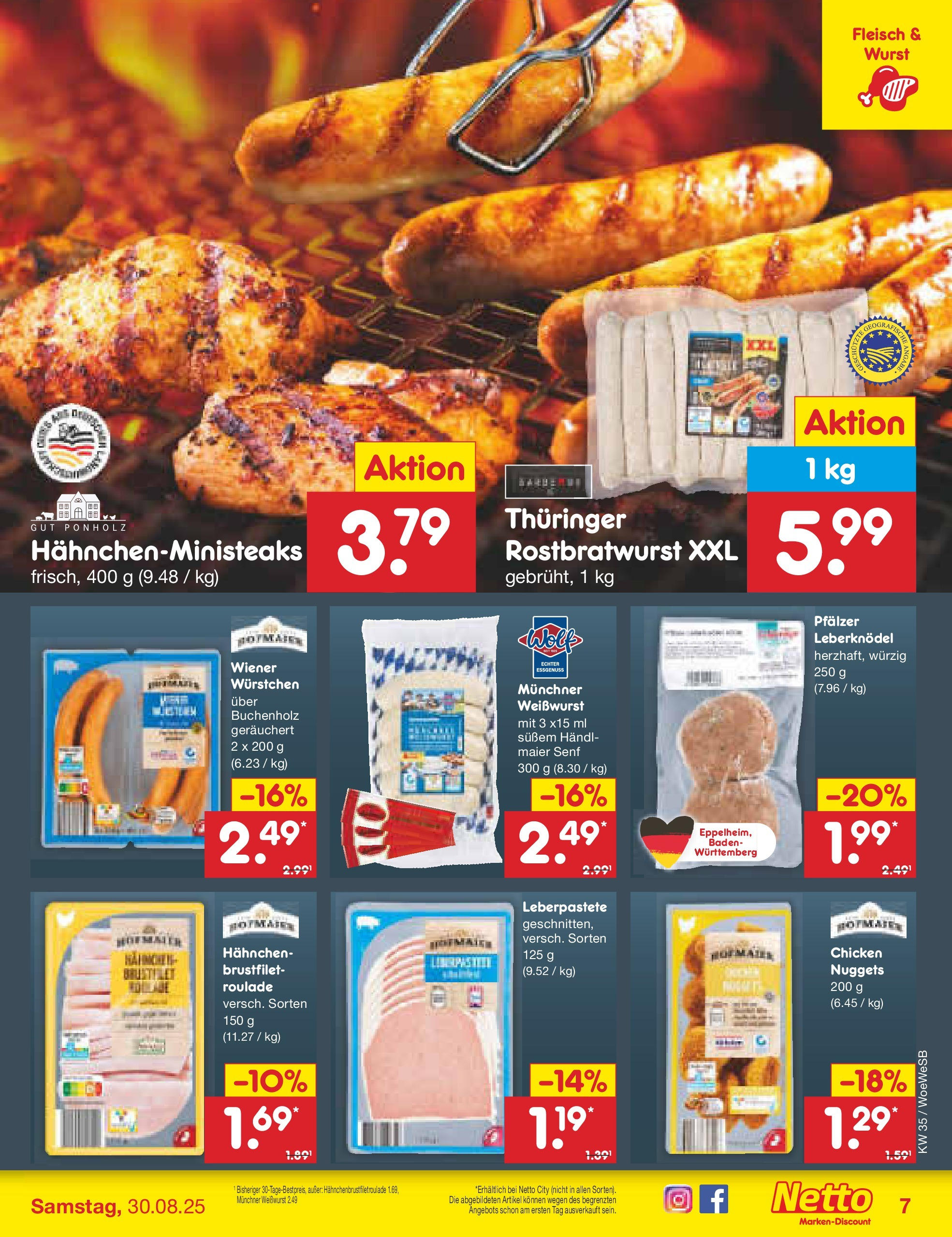 Netto Marken-Discount prospekt Katzweiler	 (ab 24.08.2025) » Angebote | Seite: 11 | Produkte: Hahnchen, Weißwurst, Wurst, Fleisch