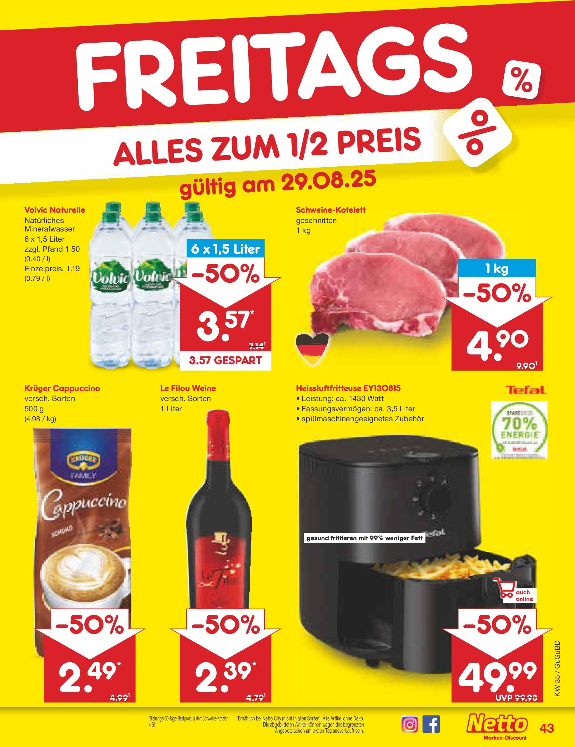 Netto Marken-Discount prospekt Glauchau	 (ab 24.08.2025) » Angebote | Seite: 63 | Produkte: Le filou, Mineralwasser, Kruger cappuccino, Volvic