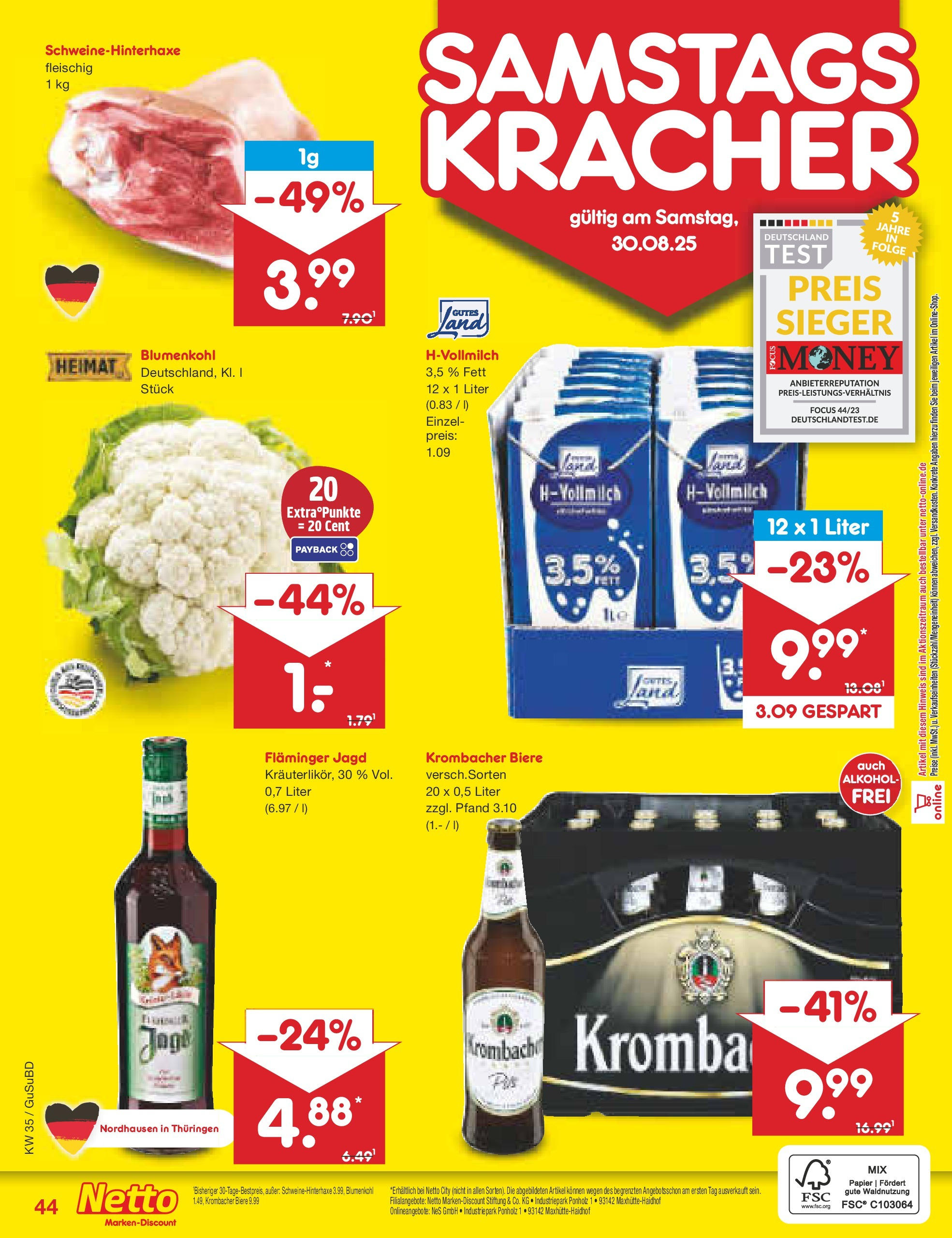 Netto Marken-Discount prospekt Glauchau	 (ab 24.08.2025) » Angebote | Seite: 64 | Produkte: Krombacher, Blumenkohl