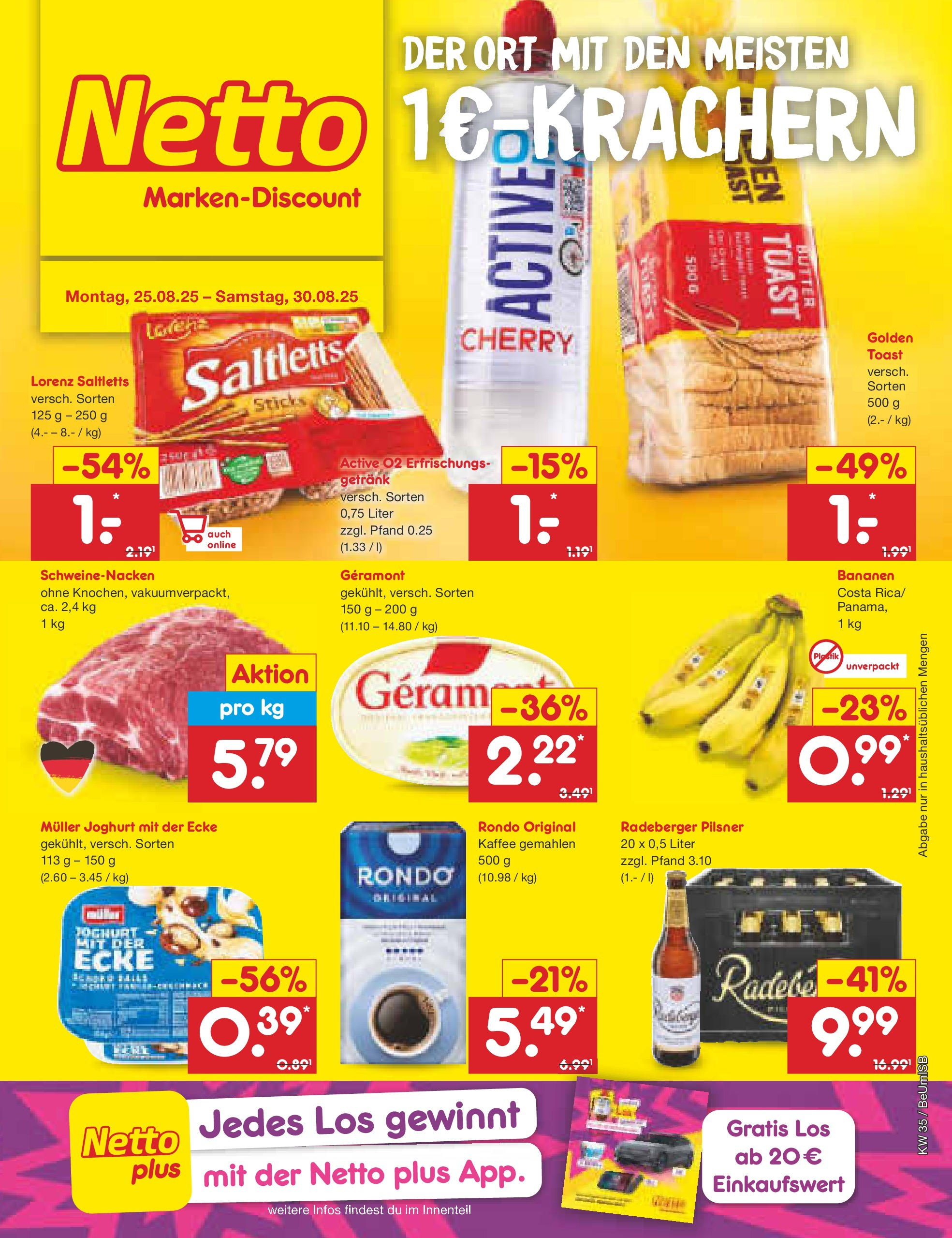 Netto Marken-Discount prospekt Kremmen	 (ab 24.08.2025) » Angebote | Seite: 1 | Produkte: Geramont, Joghurt, Toast, Bananen