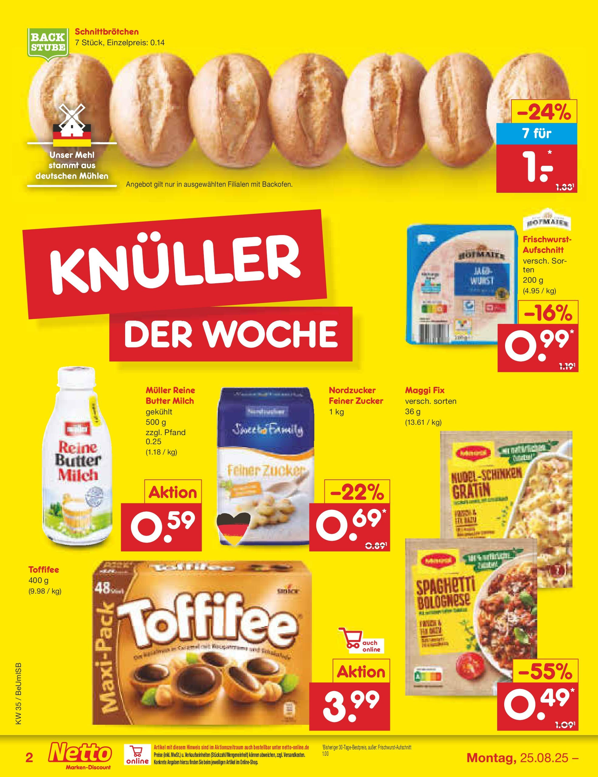 Netto Marken-Discount prospekt Kremmen	 (ab 24.08.2025) » Angebote | Seite: 2 | Produkte: Butter, Zucker, Wurst, Maggi fix