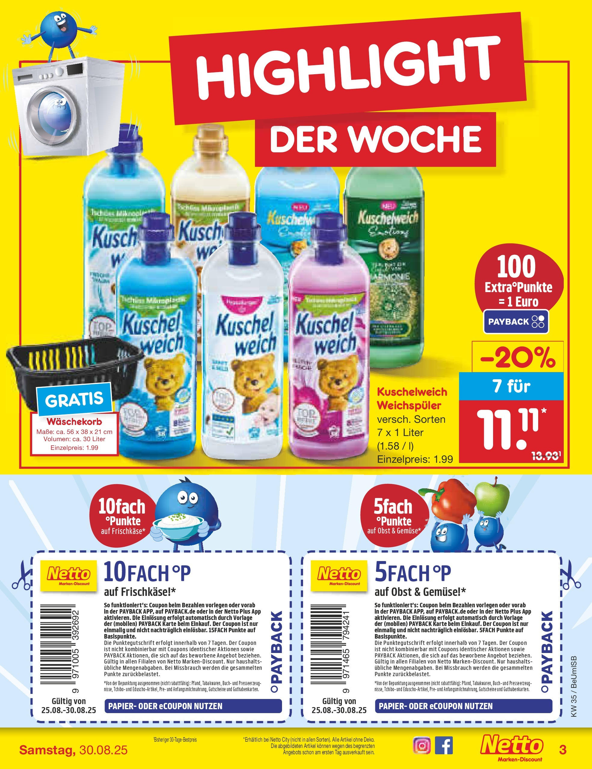 Netto Marken-Discount prospekt Kremmen	 (ab 24.08.2025) » Angebote | Seite: 3 | Produkte: Kuschelweich, Weichspüler, Gemüse, Frischkase