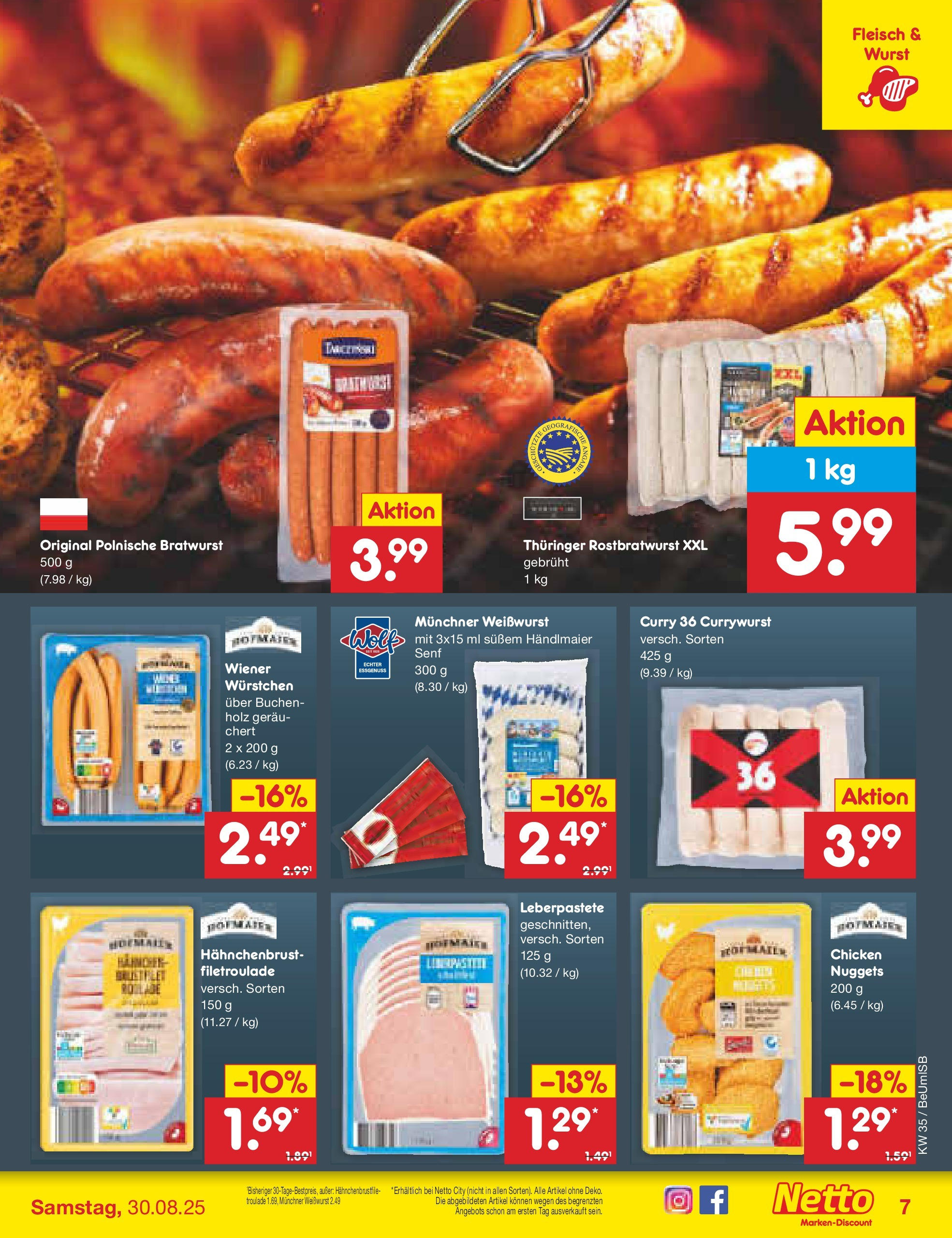 Netto Marken-Discount prospekt Kremmen	 (ab 24.08.2025) » Angebote | Seite: 9 | Produkte: Bratwurst, Weißwurst, Fleisch, Hahnchenbrust