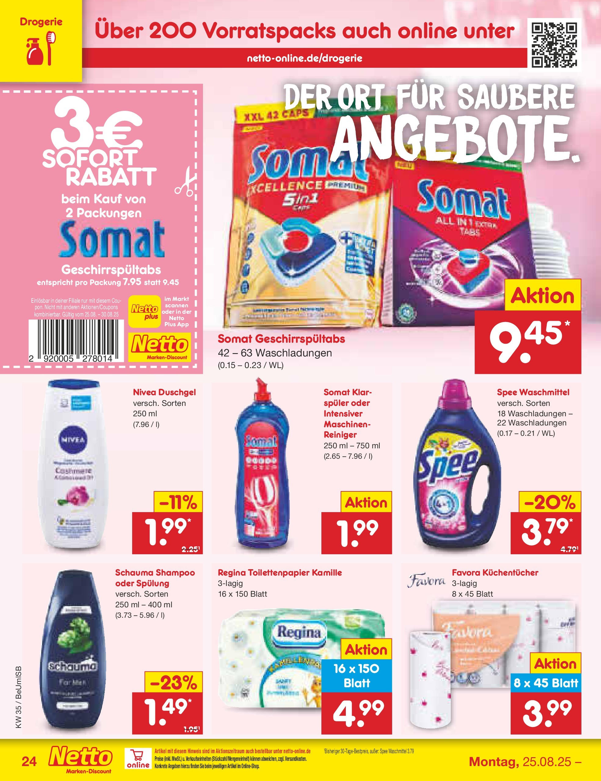 Netto Marken-Discount prospekt Kremmen	 (ab 24.08.2025) » Angebote | Seite: 32 | Produkte: Schauma shampoo, Spülung, Duschgel, Toilettenpapier