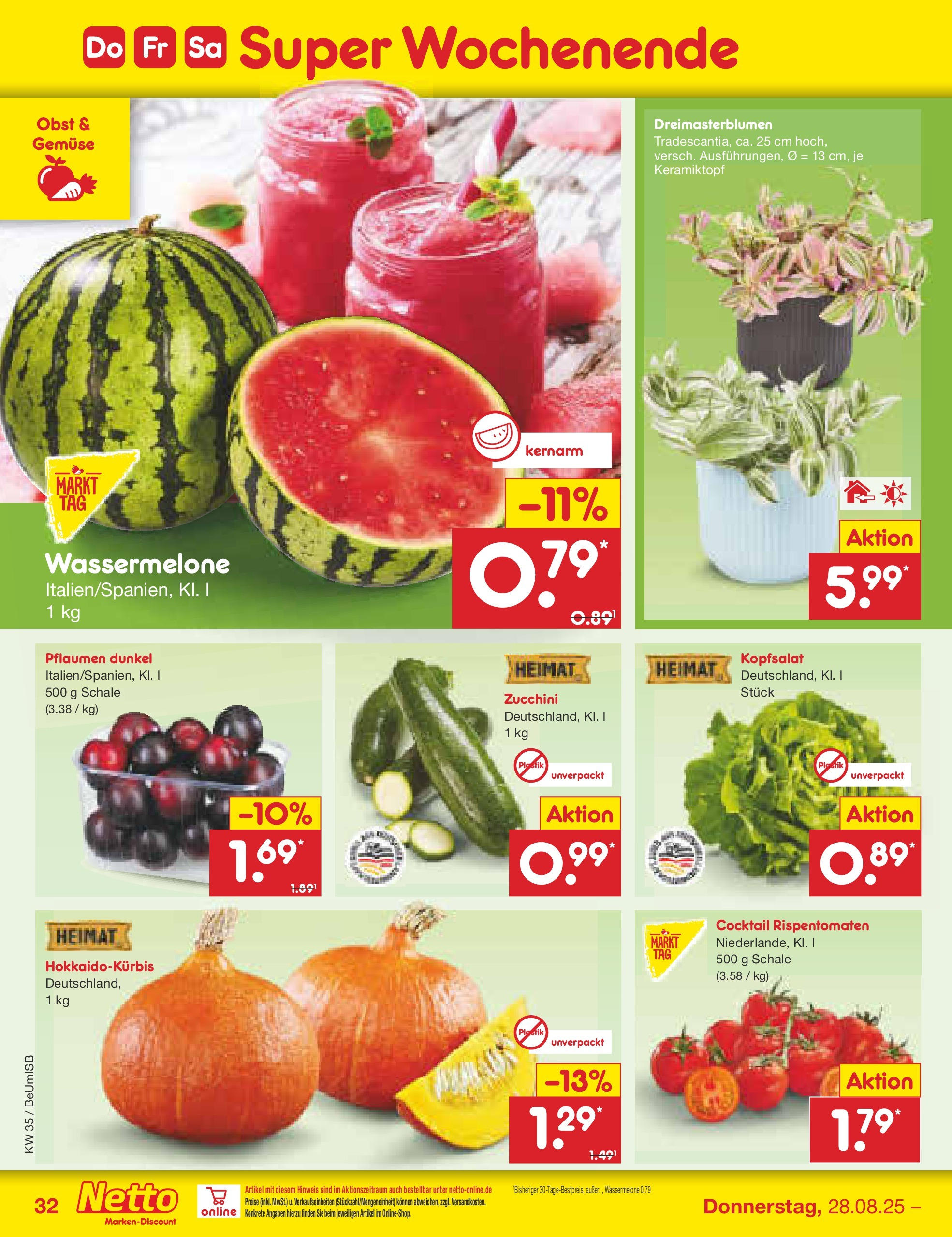 Netto Marken-Discount prospekt Kremmen	 (ab 24.08.2025) » Angebote | Seite: 42 | Produkte: Pflaumen, Gemüse, Obst, Zucchini