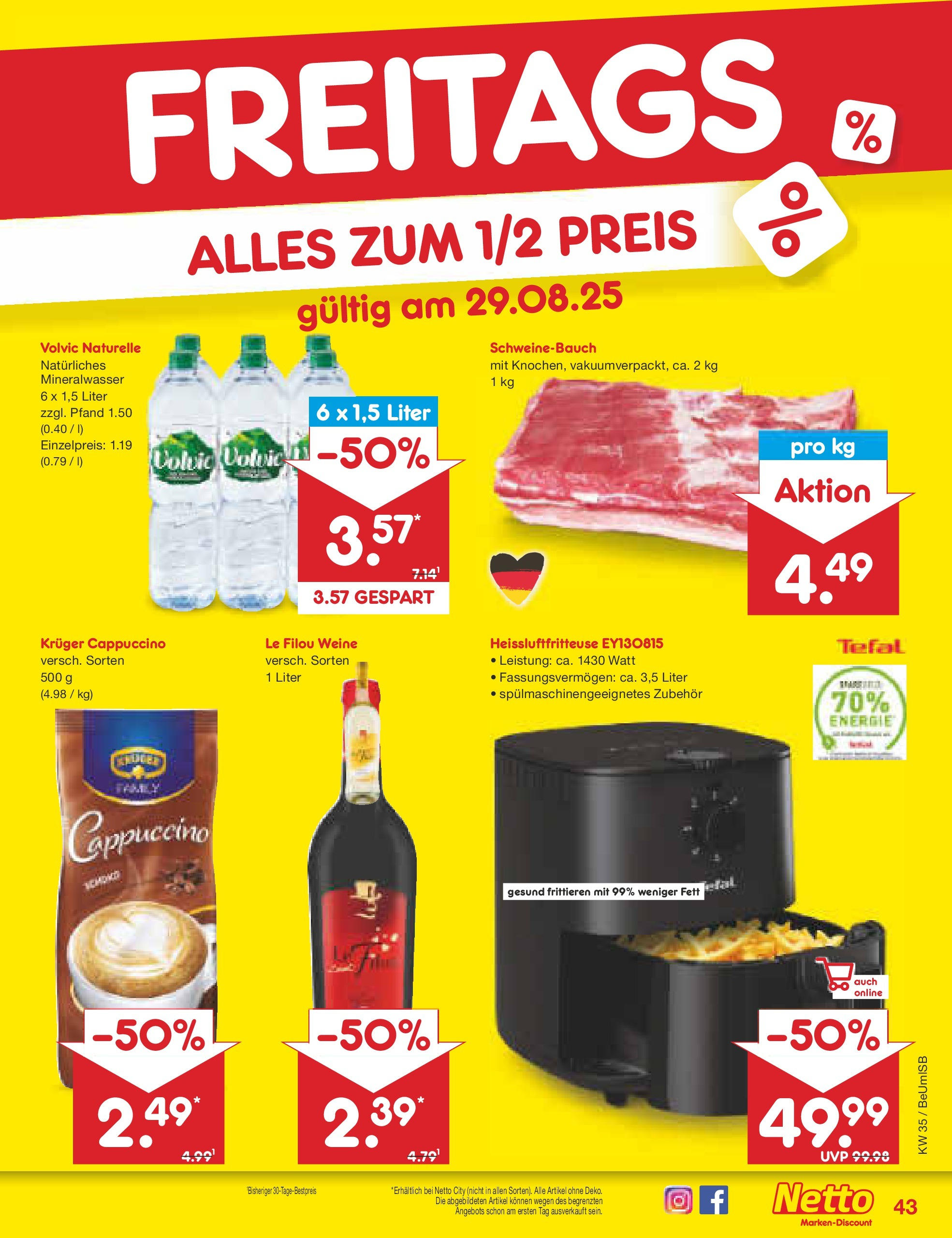 Netto Marken-Discount prospekt Kremmen	 (ab 24.08.2025) » Angebote | Seite: 55 | Produkte: Le filou, Kruger cappuccino, Volvic, Heißluftfritteuse