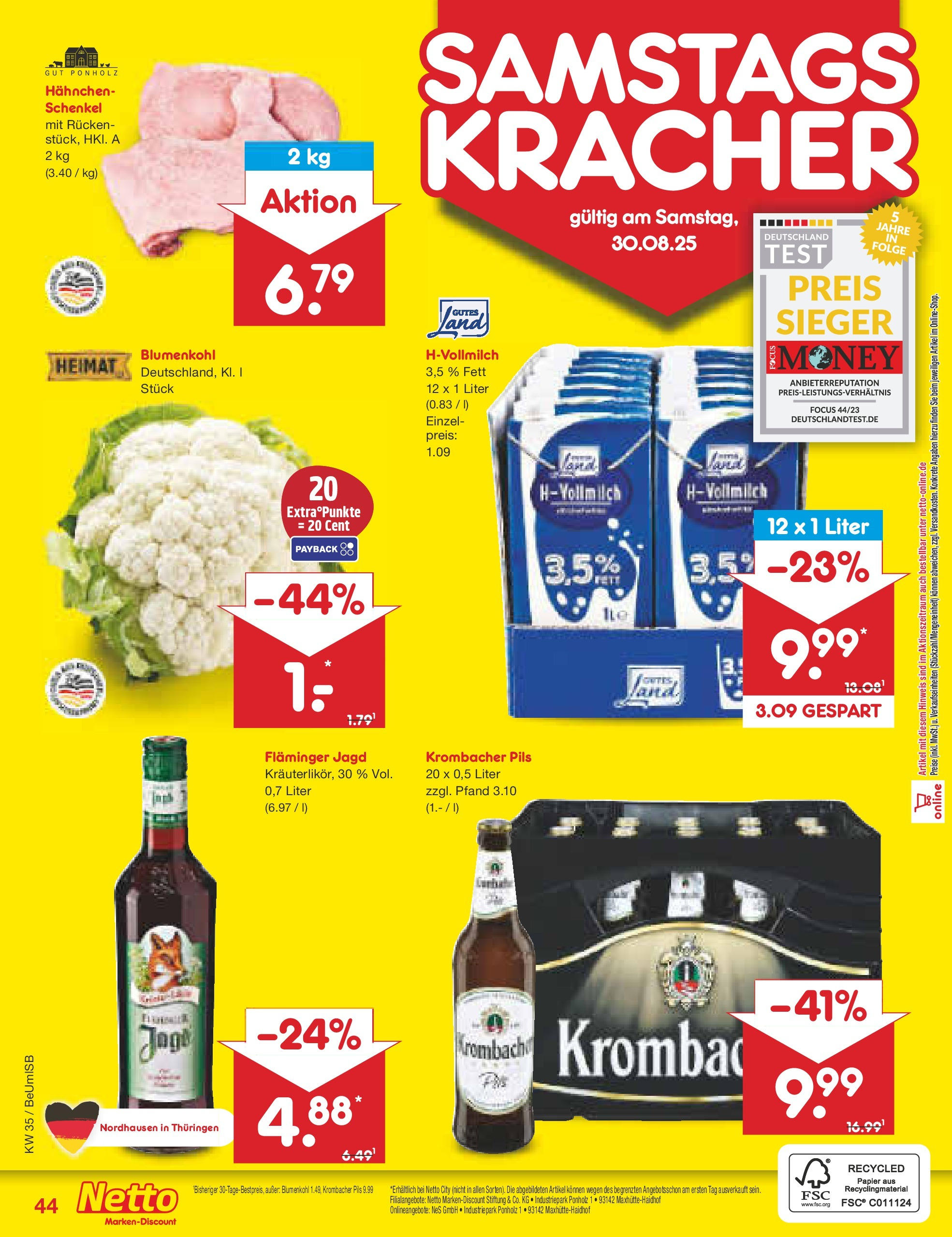 Netto Marken-Discount prospekt Kremmen	 (ab 24.08.2025) » Angebote | Seite: 56 | Produkte: Hahnchen, Pils, Krombacher, Blumenkohl