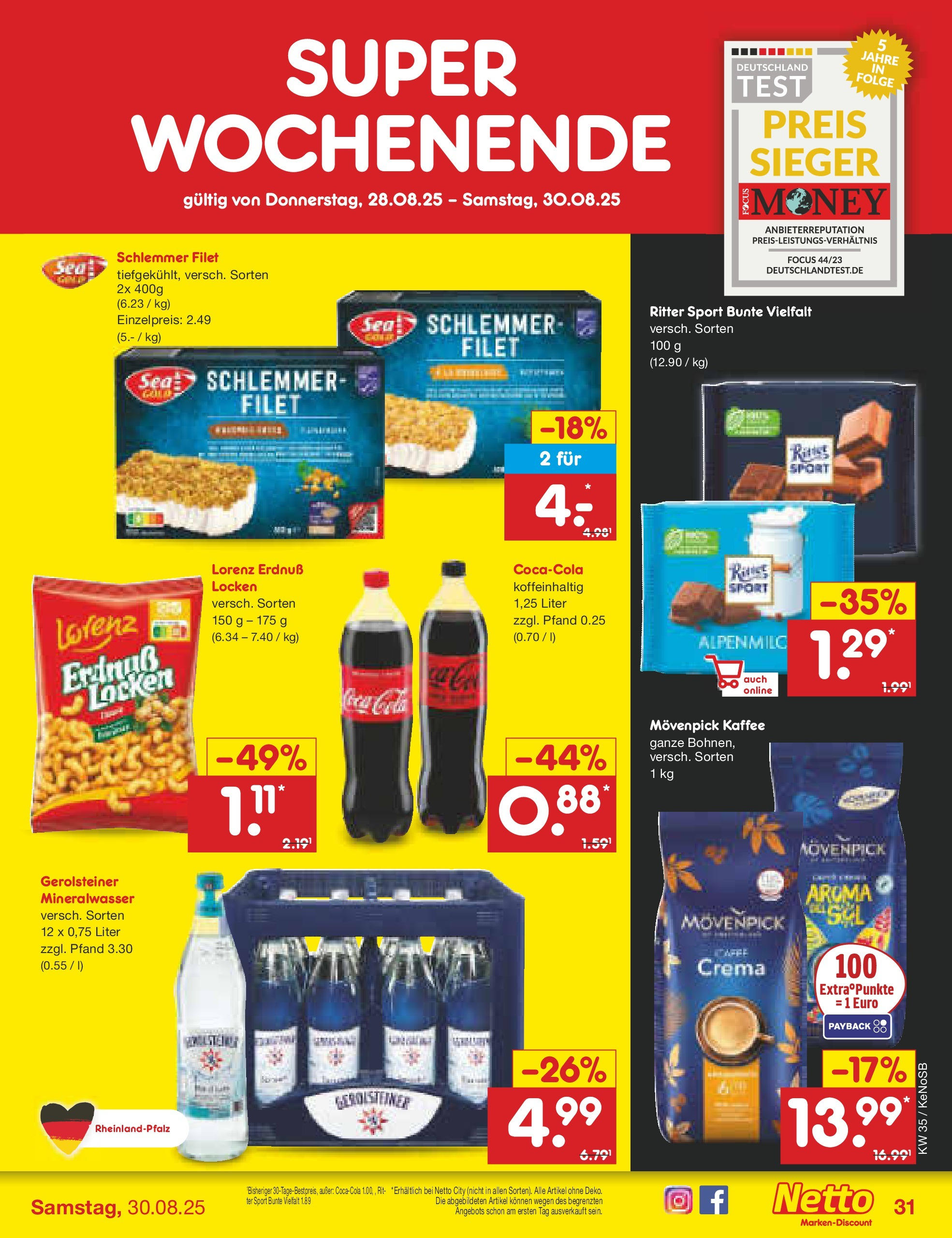Netto Marken-Discount prospekt Bonn	 (ab 24.08.2025) » Angebote | Seite: 45 | Produkte: Kaffee, Ritter sport, Mineralwasser, Gerolsteiner