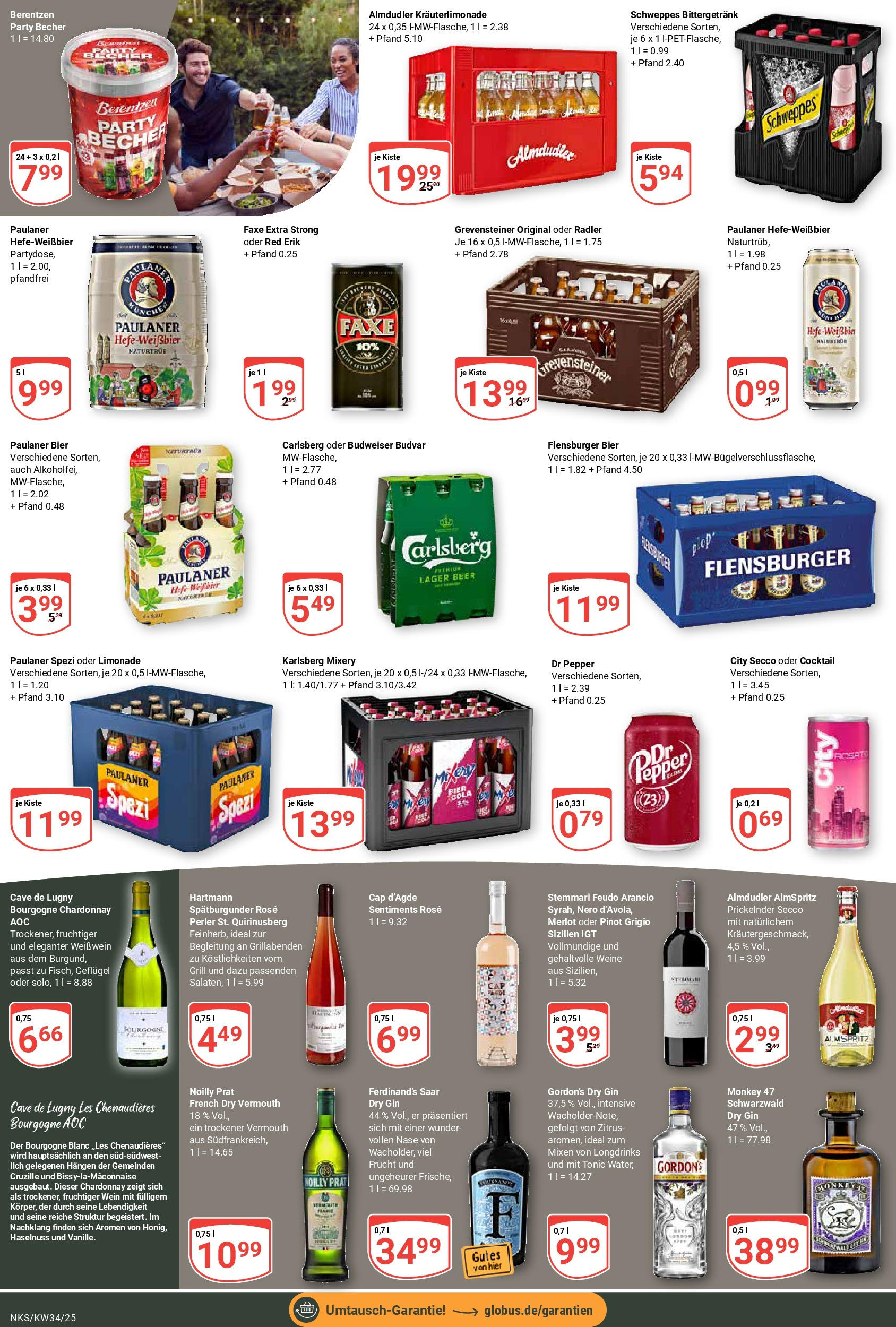 Globus prospekt Neunkirchen	 (ab 17.08.2025) » Angebote online | Seite: 17 | Produkte: Carlsberg, Weißwein, Limonade, Berentzen