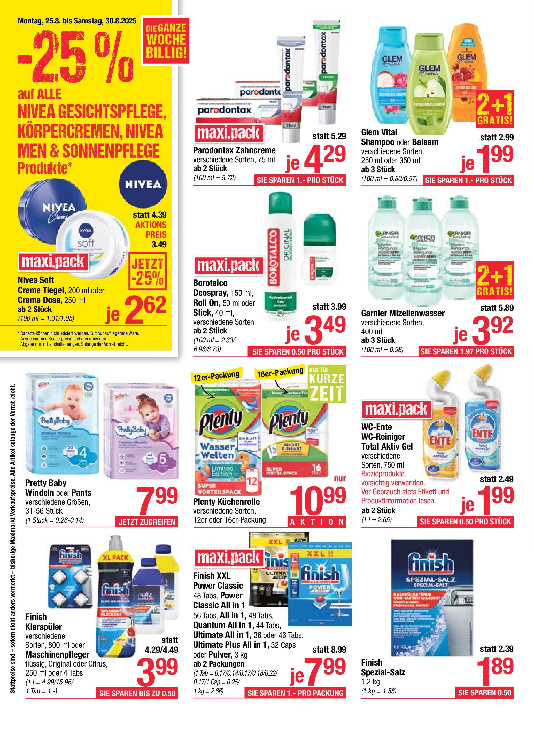 Maximarkt Haid, Linz (25.08.2025) || Aktuelle Angebote | Seite: 18 | Produkte: Klarspüler, Wasser, Shampoo, Creme Maximarkt Haid, Linz von 25.08.2025 - Aktuelle Angebote | Seite: 18 | Produkte: Klarspüler, Wasser, Shampoo, Creme