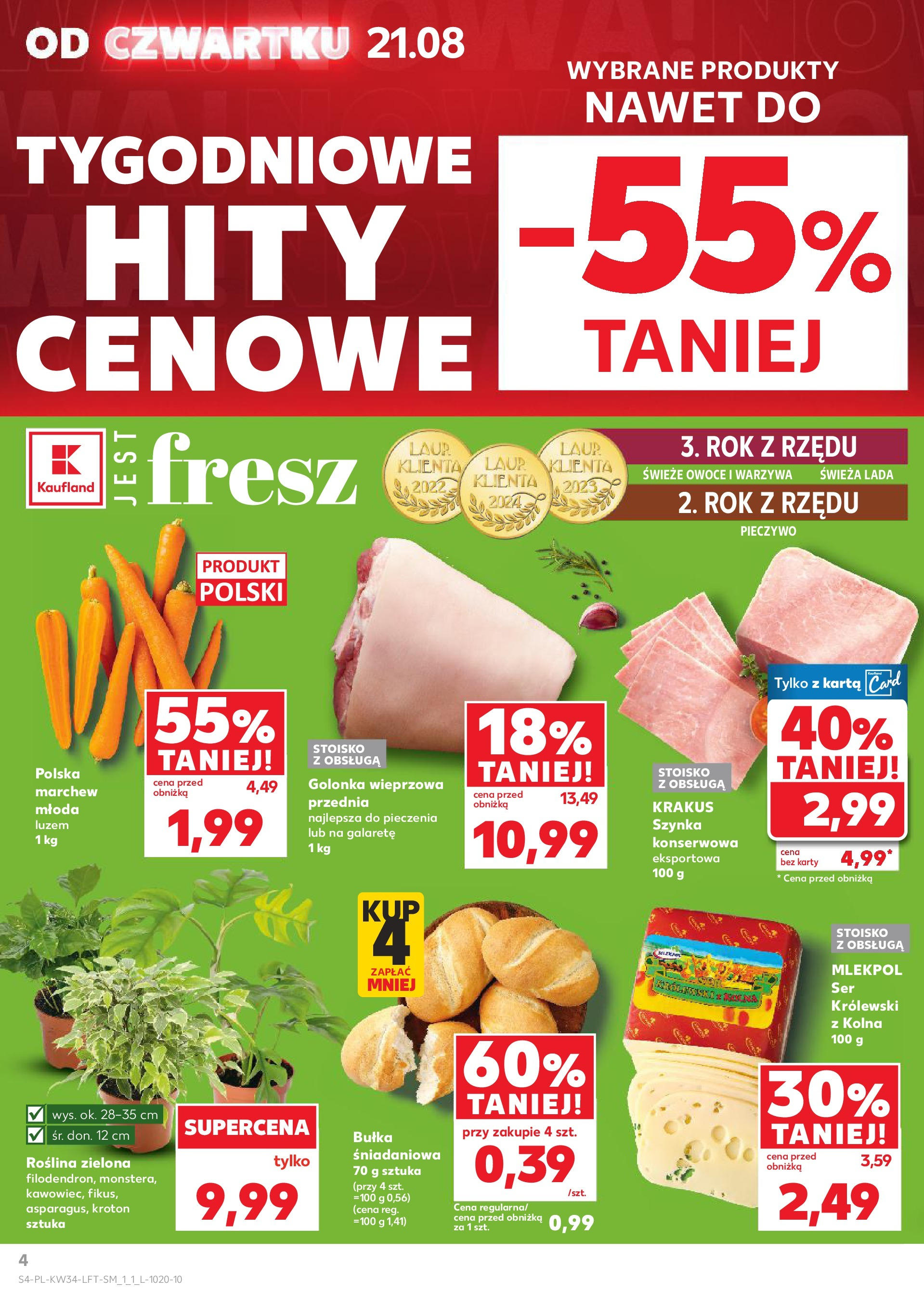 Kaufland gazetka od 21.08.2025 - od jutra PDF | Strona: 4 | Produkty: Pieczywo, Golonka wieprzowa, Szynka, Bułka