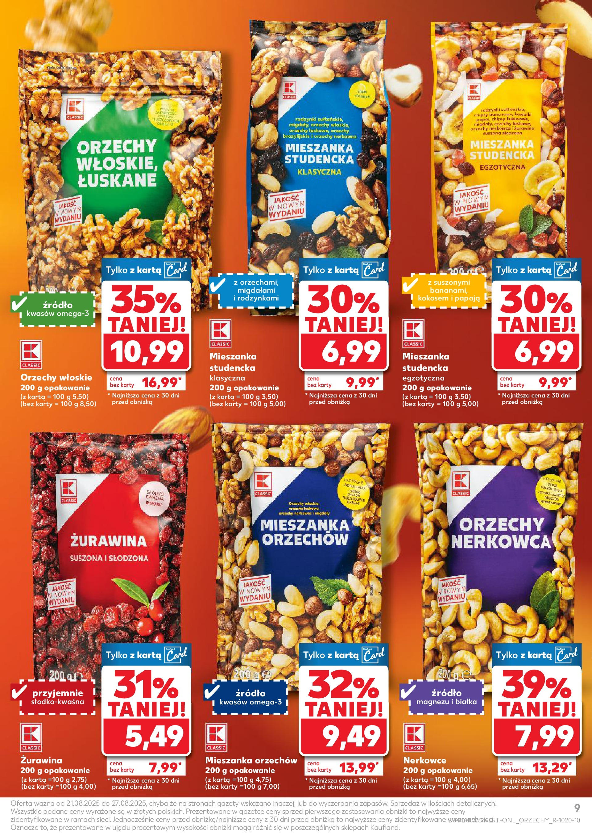Kaufland gazetka od 21.08.2025 - od jutra PDF | Strona: 9 | Produkty: Karta, Orzechy włoskie, Papaja, Rodzynki