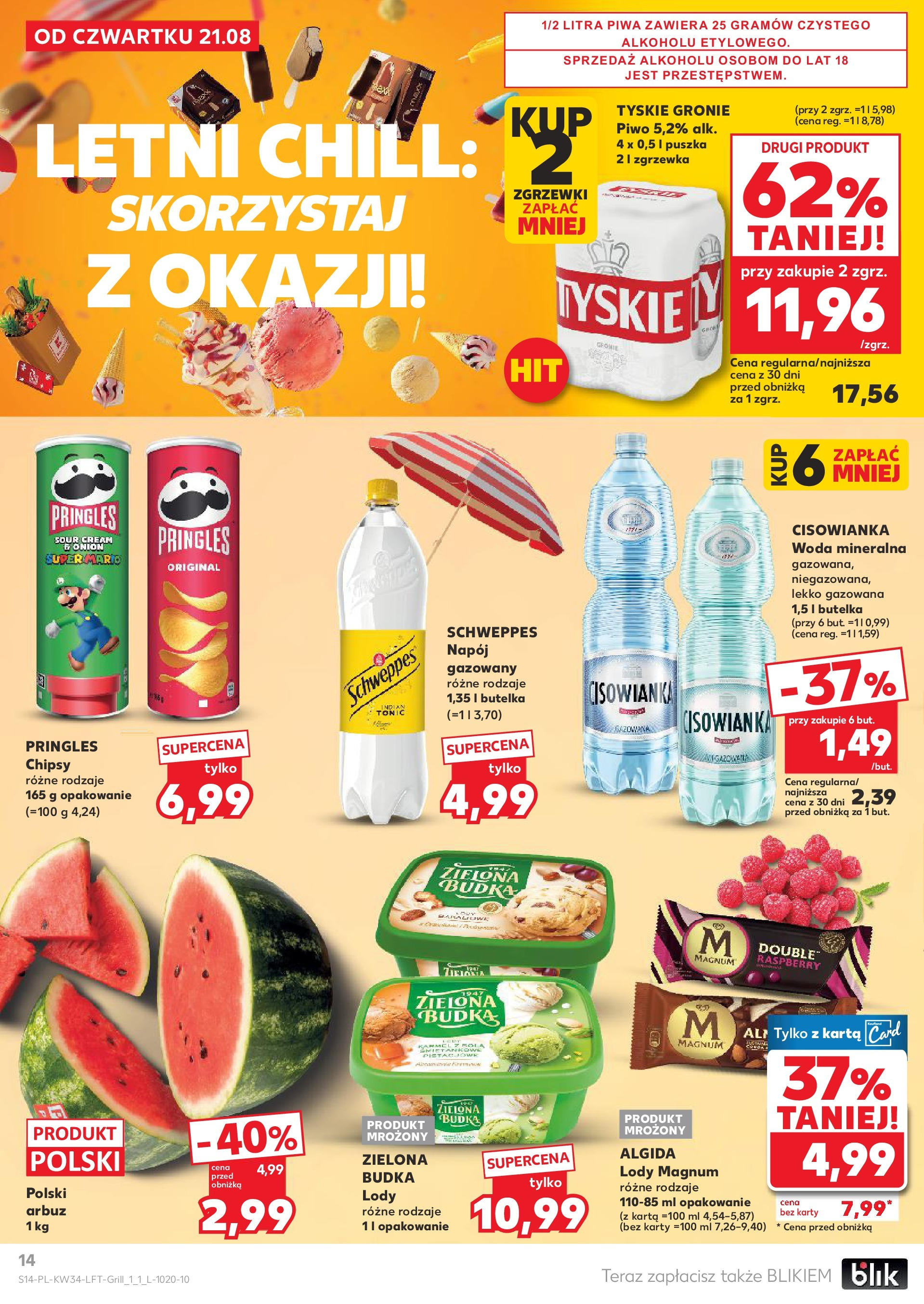 Kaufland gazetka od 21.08.2025 - od jutra PDF | Strona: 14 | Produkty: Karta, Chipsy, Piwo, Woda