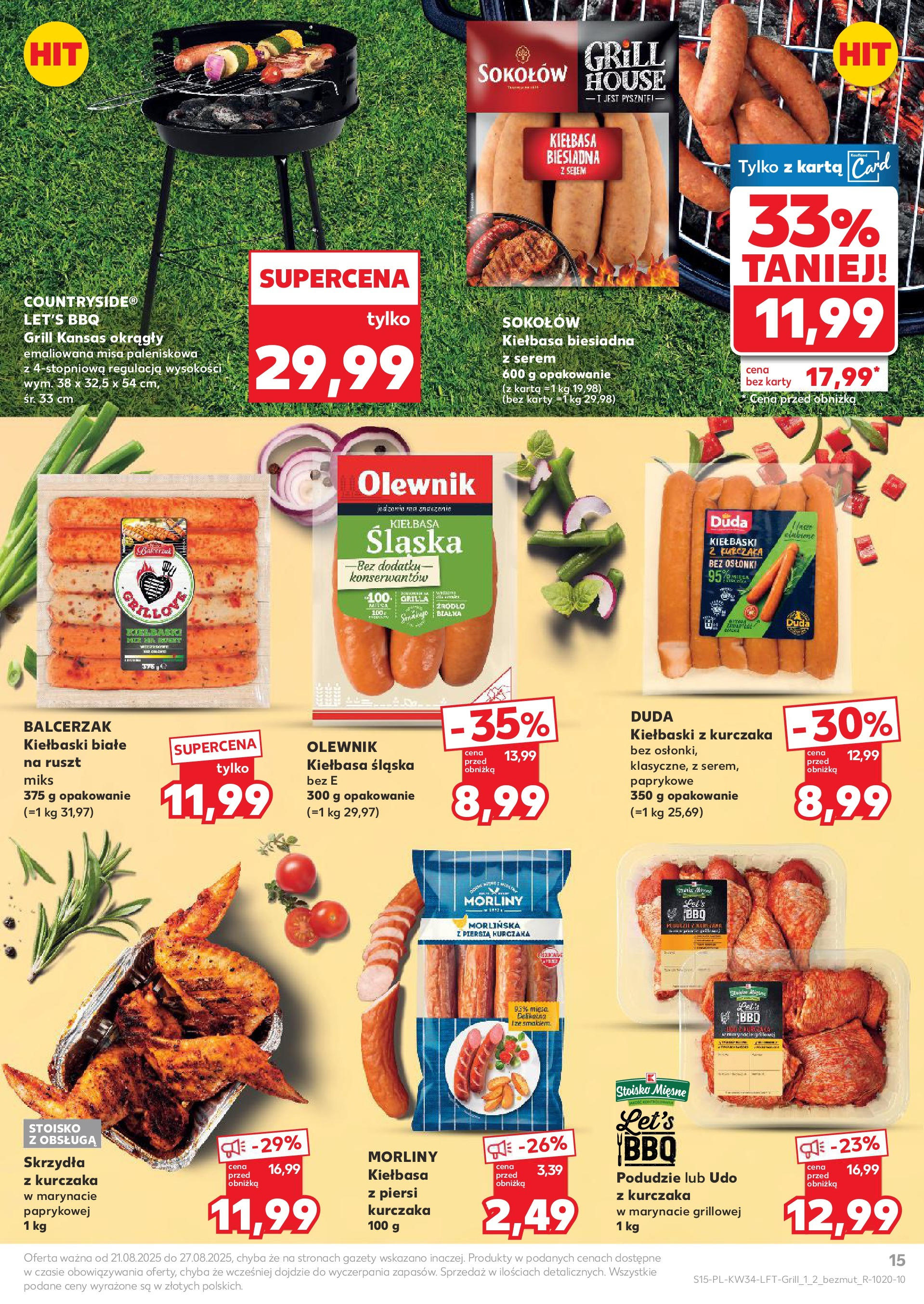 Kaufland gazetka od 21.08.2025 - od jutra PDF | Strona: 15 | Produkty: Kiełbasa, Piersi, Grill, Kiełbaski