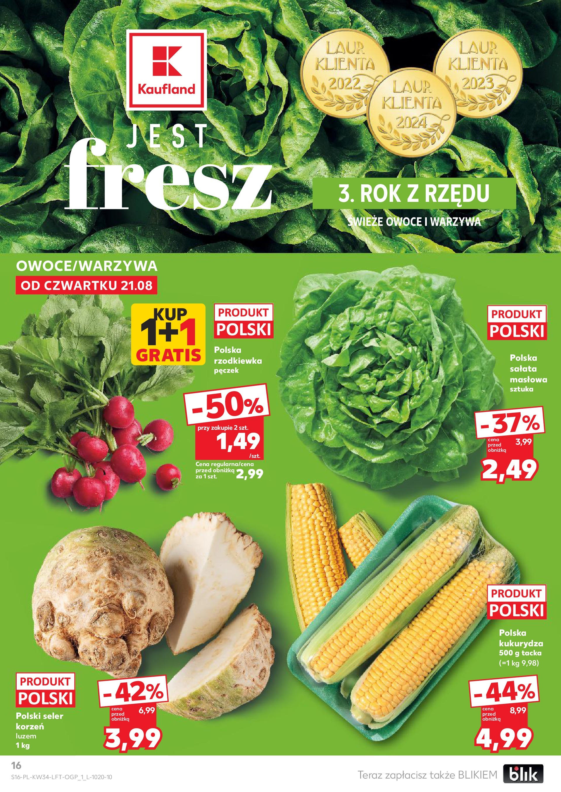 Kaufland gazetka od 21.08.2025 - od jutra PDF | Strona: 16 | Produkty: Kukurydza, Warzywa, Owoce