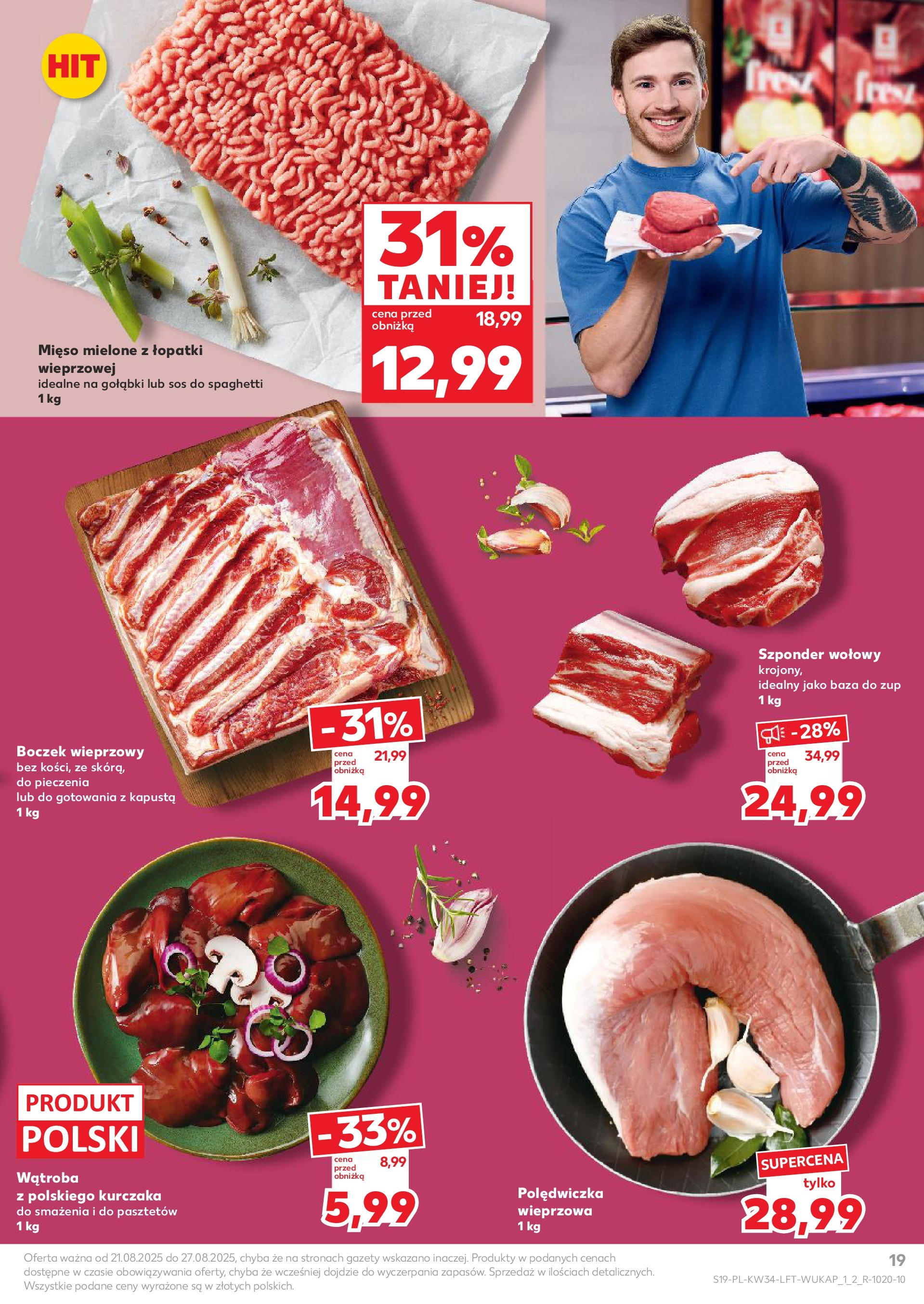 Kaufland gazetka od 21.08.2025 - od jutra PDF | Strona: 19 | Produkty: Mięso, Boczek, Sos do spaghetti, Sos