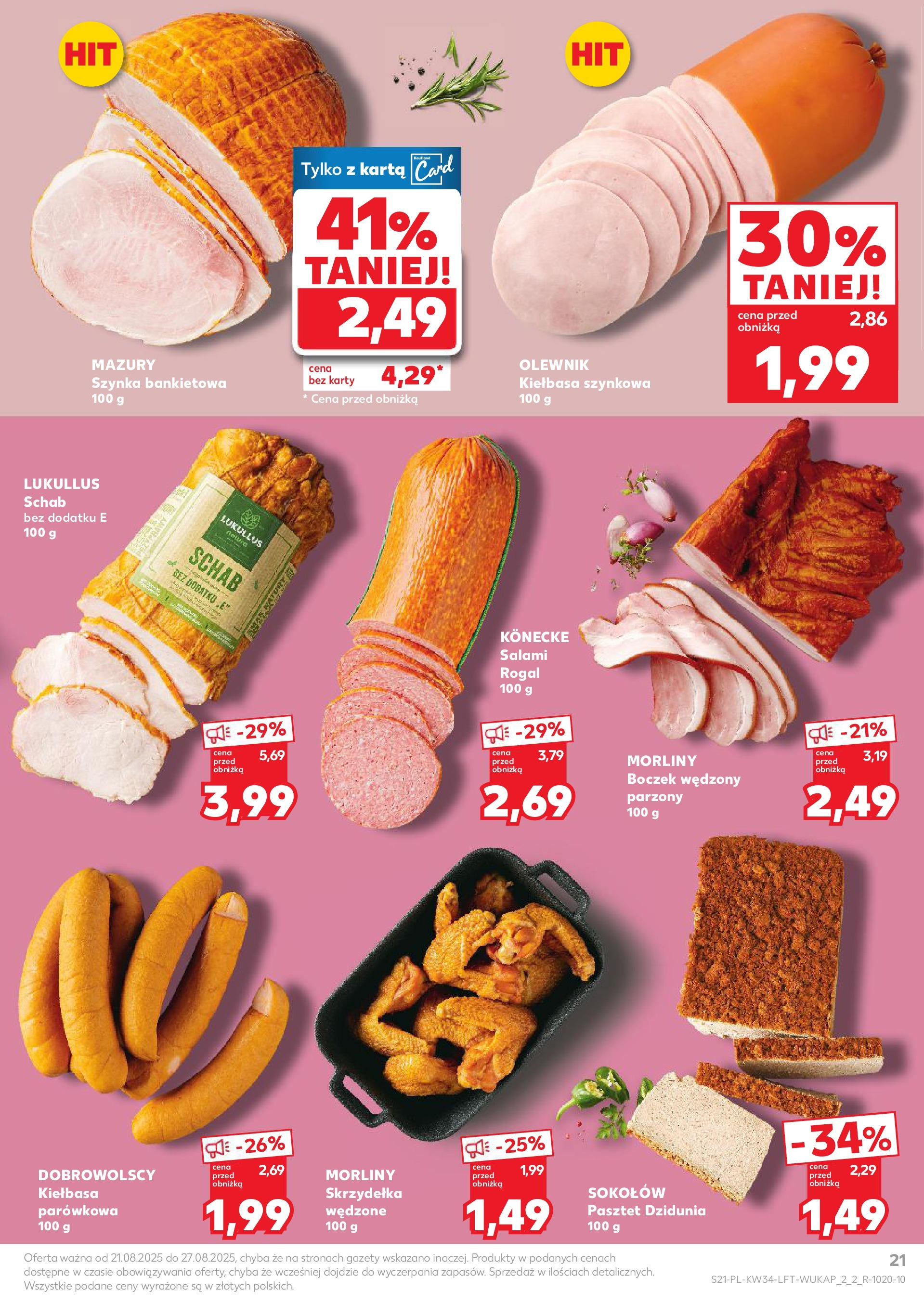 Kaufland gazetka od 21.08.2025 - od jutra PDF | Strona: 21 | Produkty: Kiełbasa, Boczek wędzony parzony, Boczek wędzony, Boczek