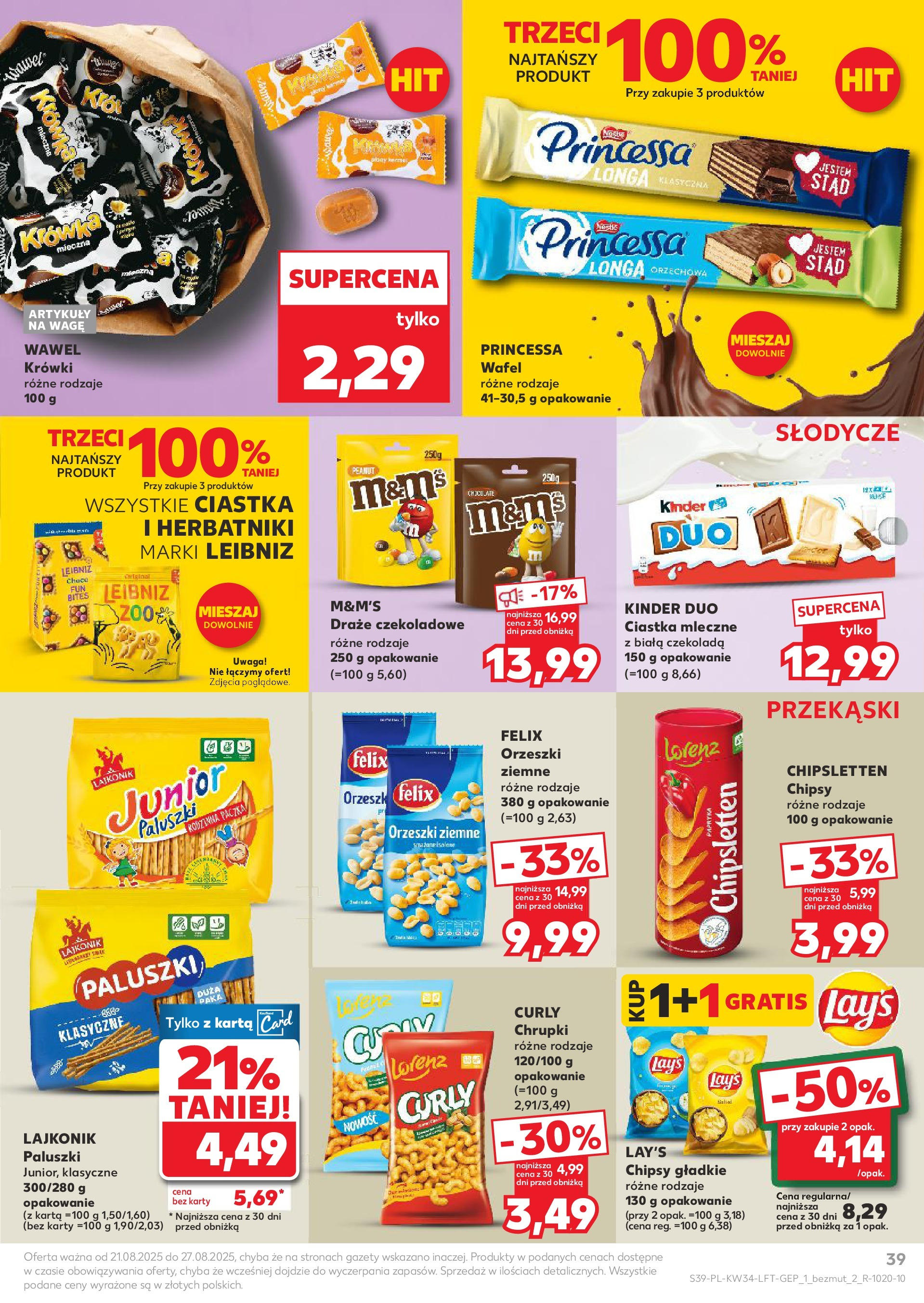 Kaufland gazetka od 21.08.2025 - od jutra PDF | Strona: 39 | Produkty: Karta, Herbatniki, Paluszki, Orzeszki ziemne