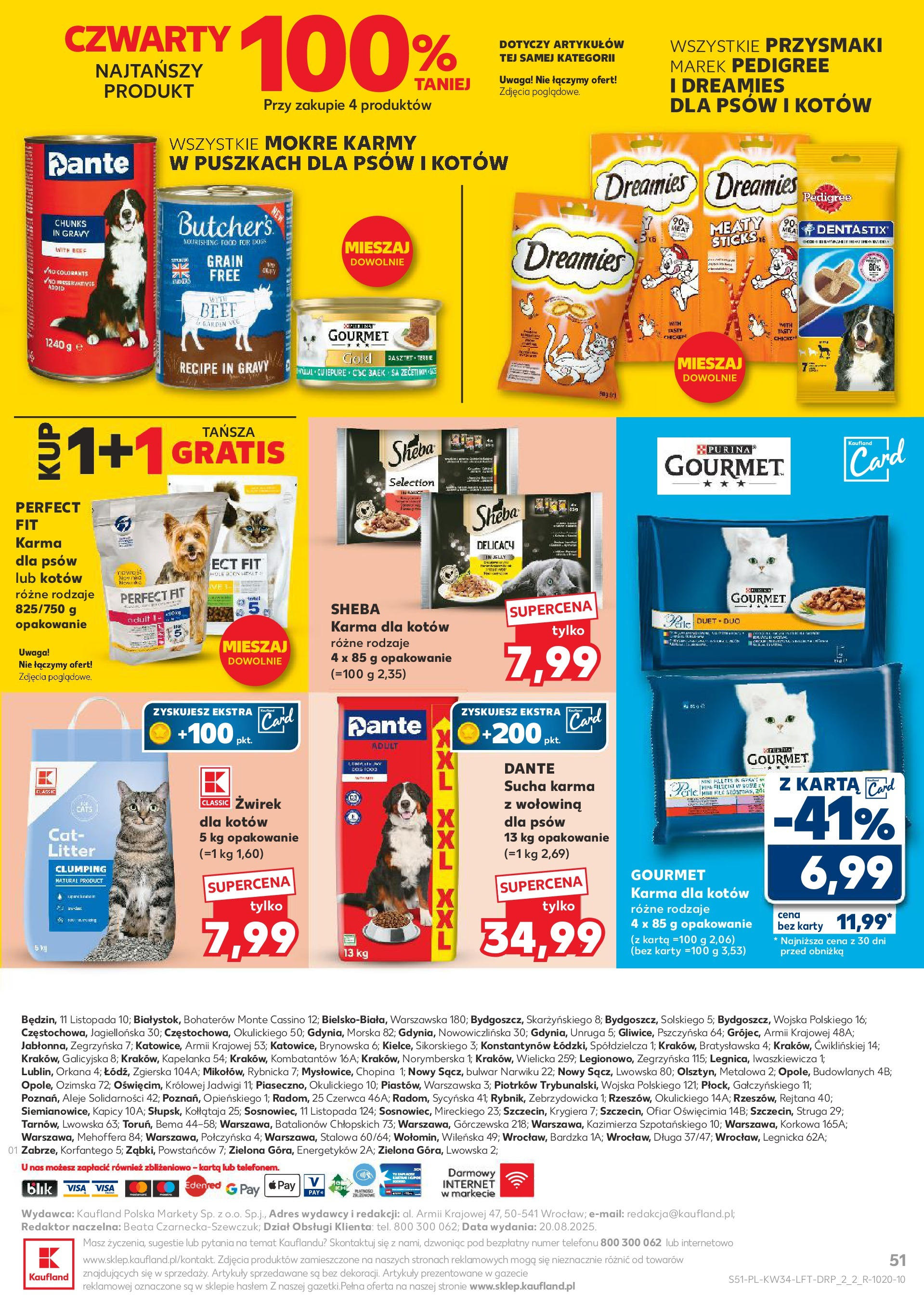 Kaufland gazetka od 21.08.2025 - od jutra PDF | Strona: 51 | Produkty: Karta, Pedigree, Karma dla kotów, Wołowina