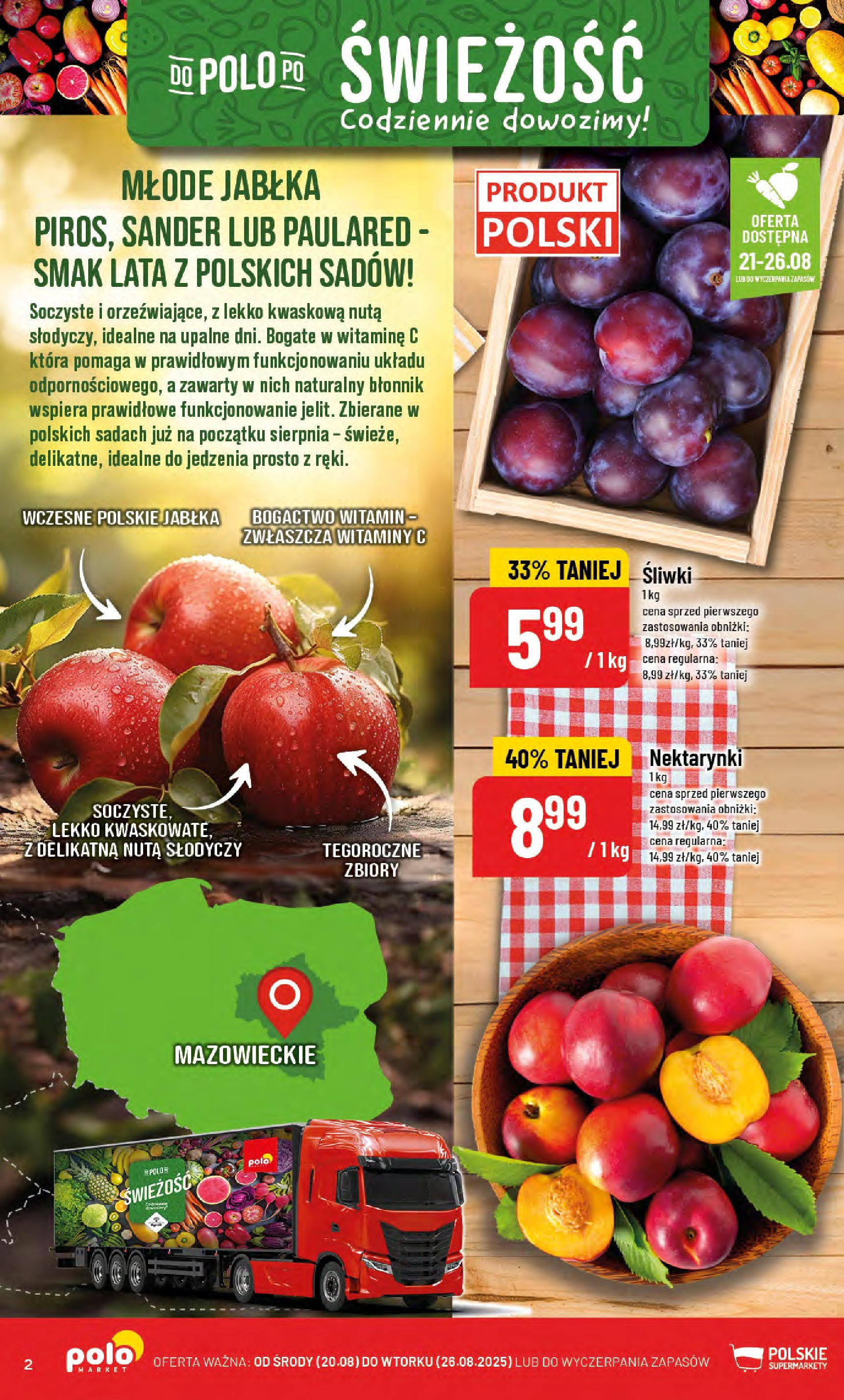 POLOmarket gazetka od jutra (20.08.2025) - Nowa PDF | Strona: 2 | Produkty: Śliwki, Jabłka