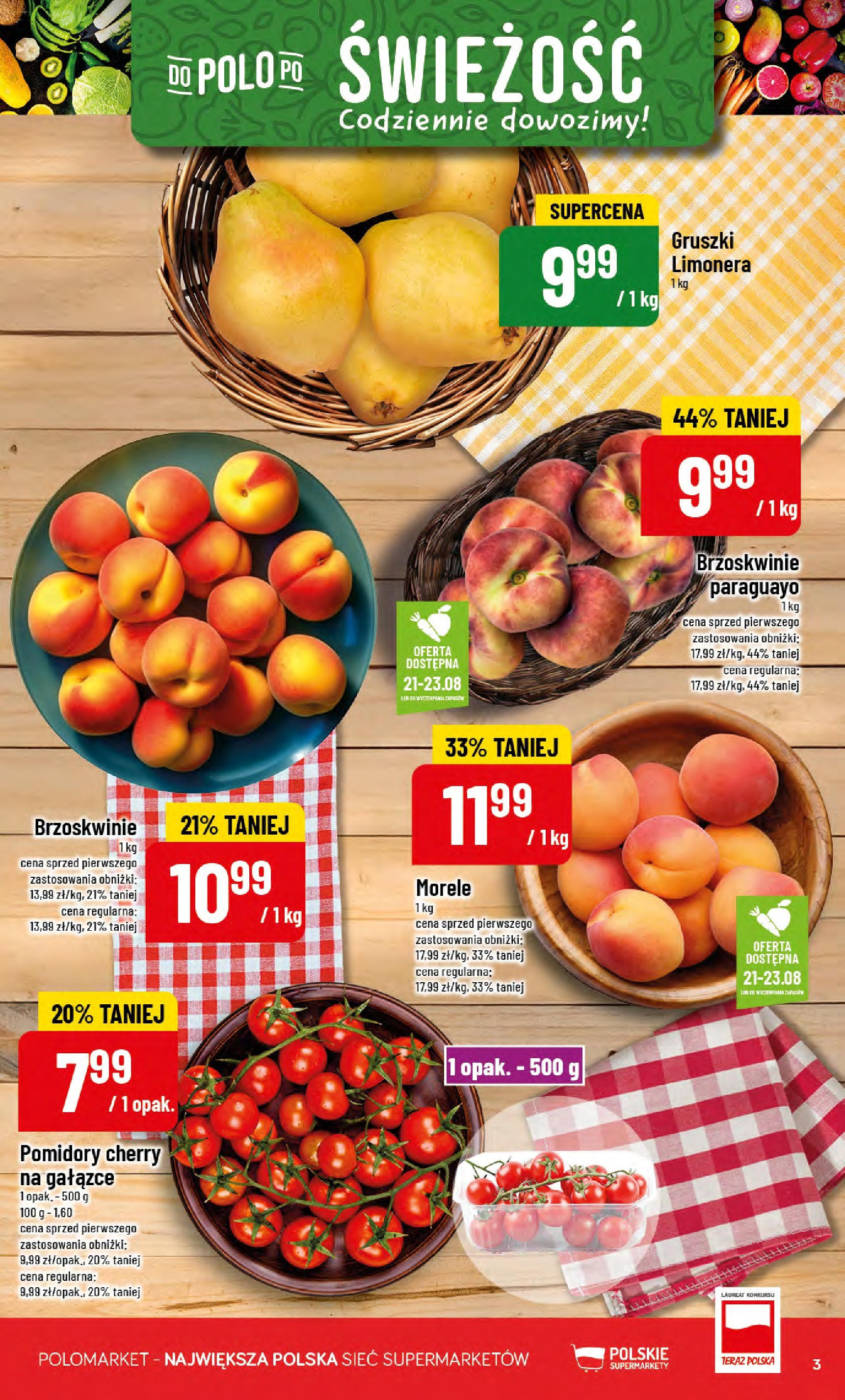 POLOmarket gazetka od jutra (20.08.2025) - Nowa PDF | Strona: 3 | Produkty: Morele, Pomidory, Brzoskwinie