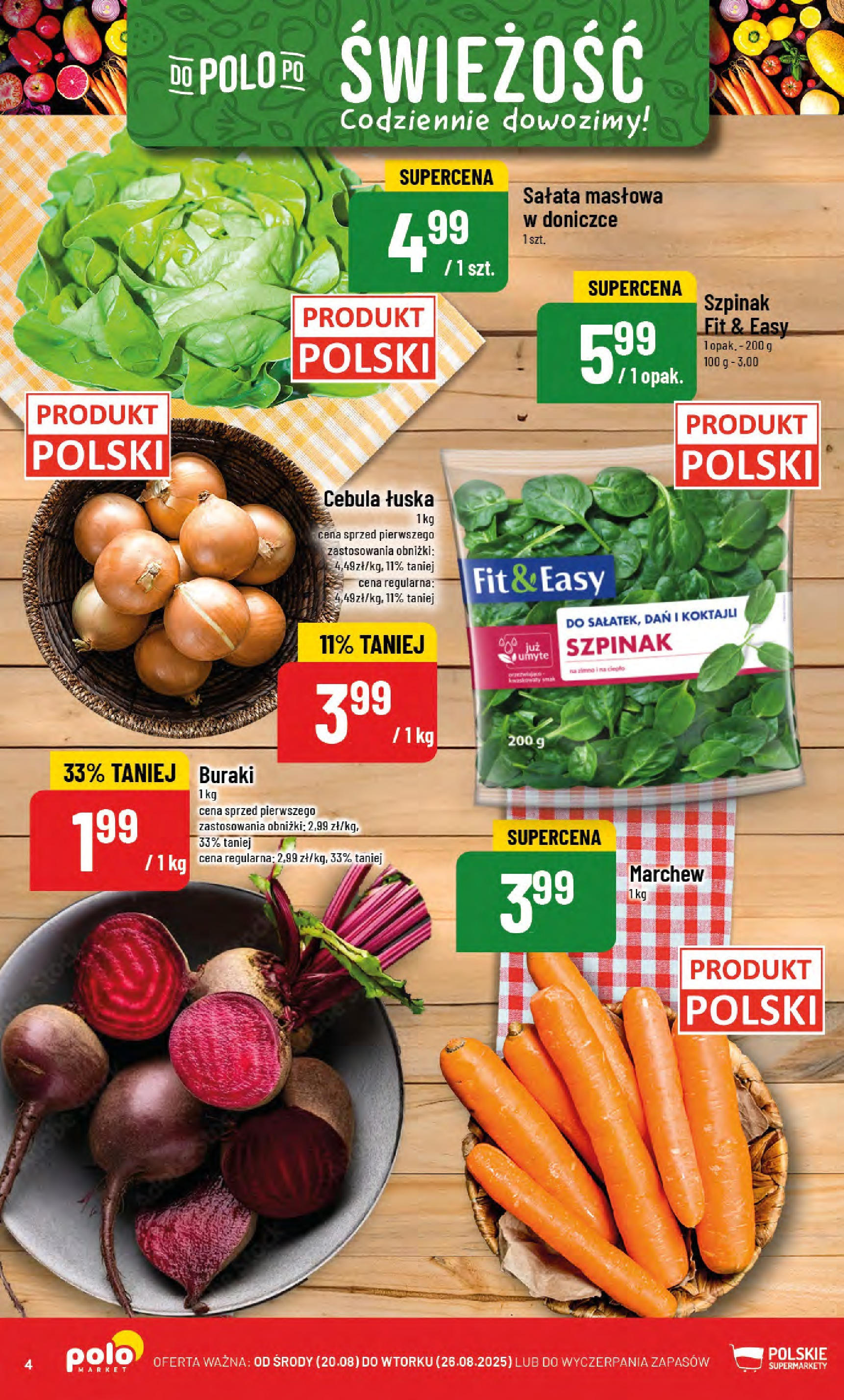 POLOmarket gazetka od jutra (20.08.2025) - Nowa PDF | Strona: 4 | Produkty: Buraki, Szpinak