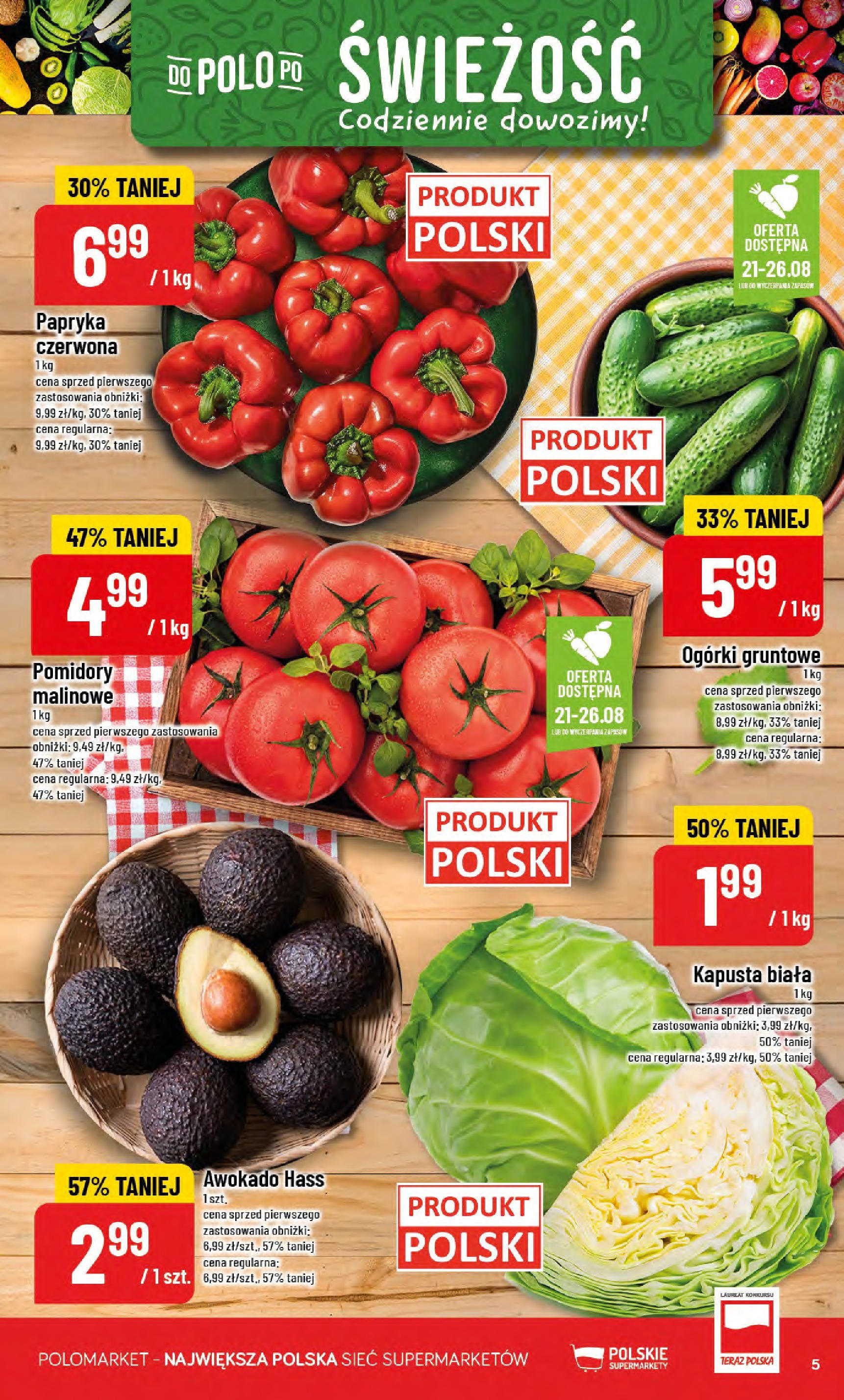 POLOmarket gazetka od jutra (20.08.2025) - Nowa PDF | Strona: 5 | Produkty: Papryka, Papryka czerwona, Ogórki, Ogórki gruntowe