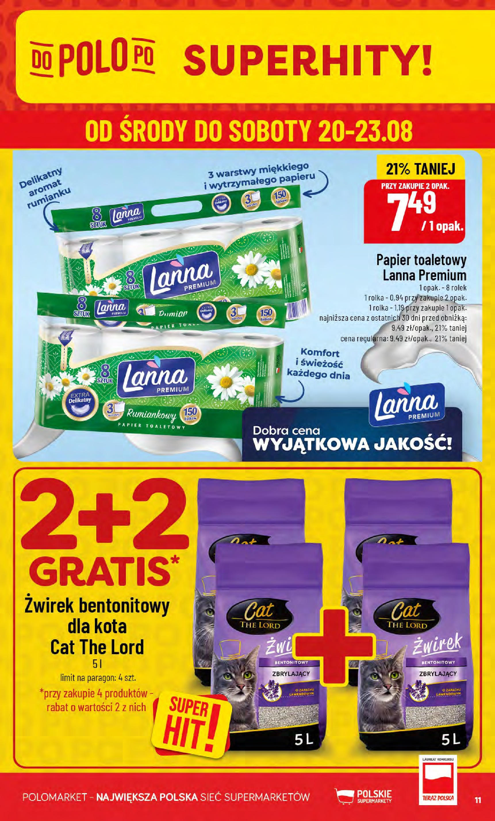 POLOmarket gazetka od jutra (20.08.2025) - Nowa PDF | Strona: 11 | Produkty: Papier toaletowy, Żwirek bentonitowy