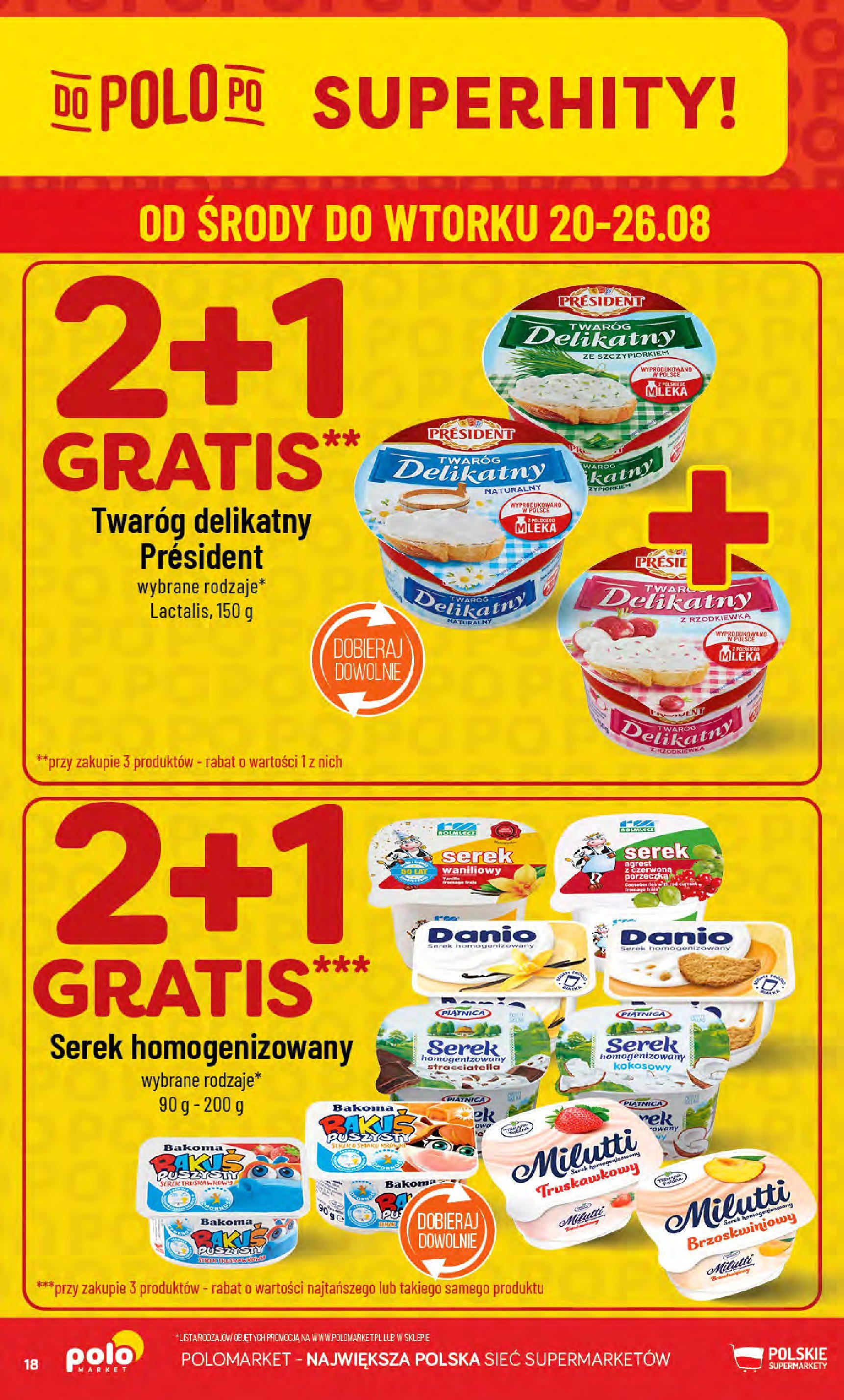 POLOmarket gazetka od jutra (20.08.2025) - Nowa PDF | Strona: 18 | Produkty: Serek homogenizowany, Serek, Mleka, Twaróg