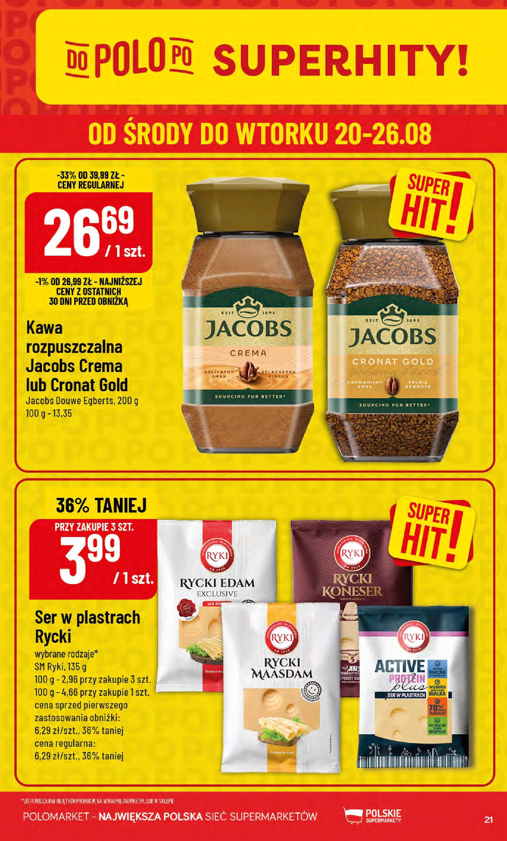 POLOmarket gazetka od jutra (20.08.2025) - Nowa PDF | Strona: 21 | Produkty: Kawa jacobs, Ser, Kawa