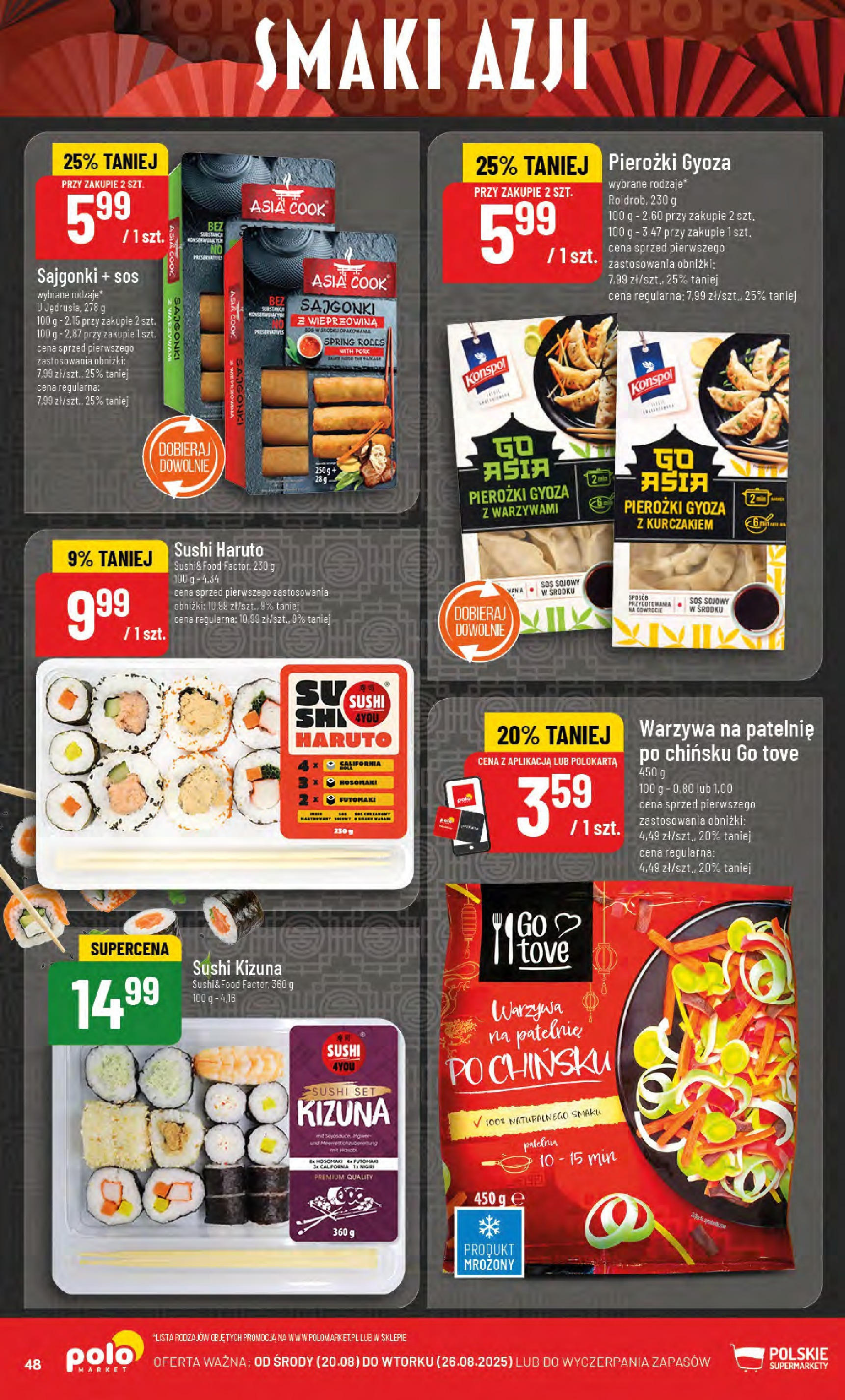 POLOmarket gazetka od jutra (20.08.2025) - Nowa PDF | Strona: 48 | Produkty: Sajgonki, Sushi, Wieprzowina, Warzywa