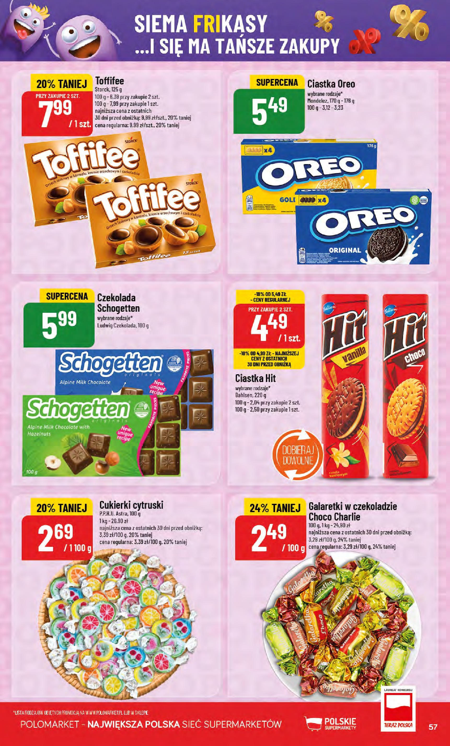 POLOmarket gazetka od jutra (20.08.2025) - Nowa PDF | Strona: 57 | Produkty: Galaretki, Galaretka, Ciastka Oreo, Czekolada