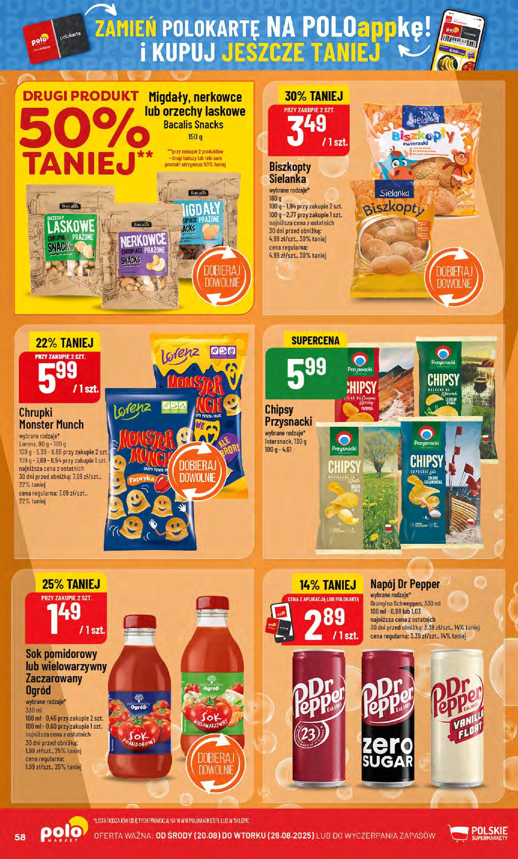 POLOmarket gazetka od jutra (20.08.2025) - Nowa PDF | Strona: 58 | Produkty: Chipsy, Chrupki, Papryka, Orzechy laskowe