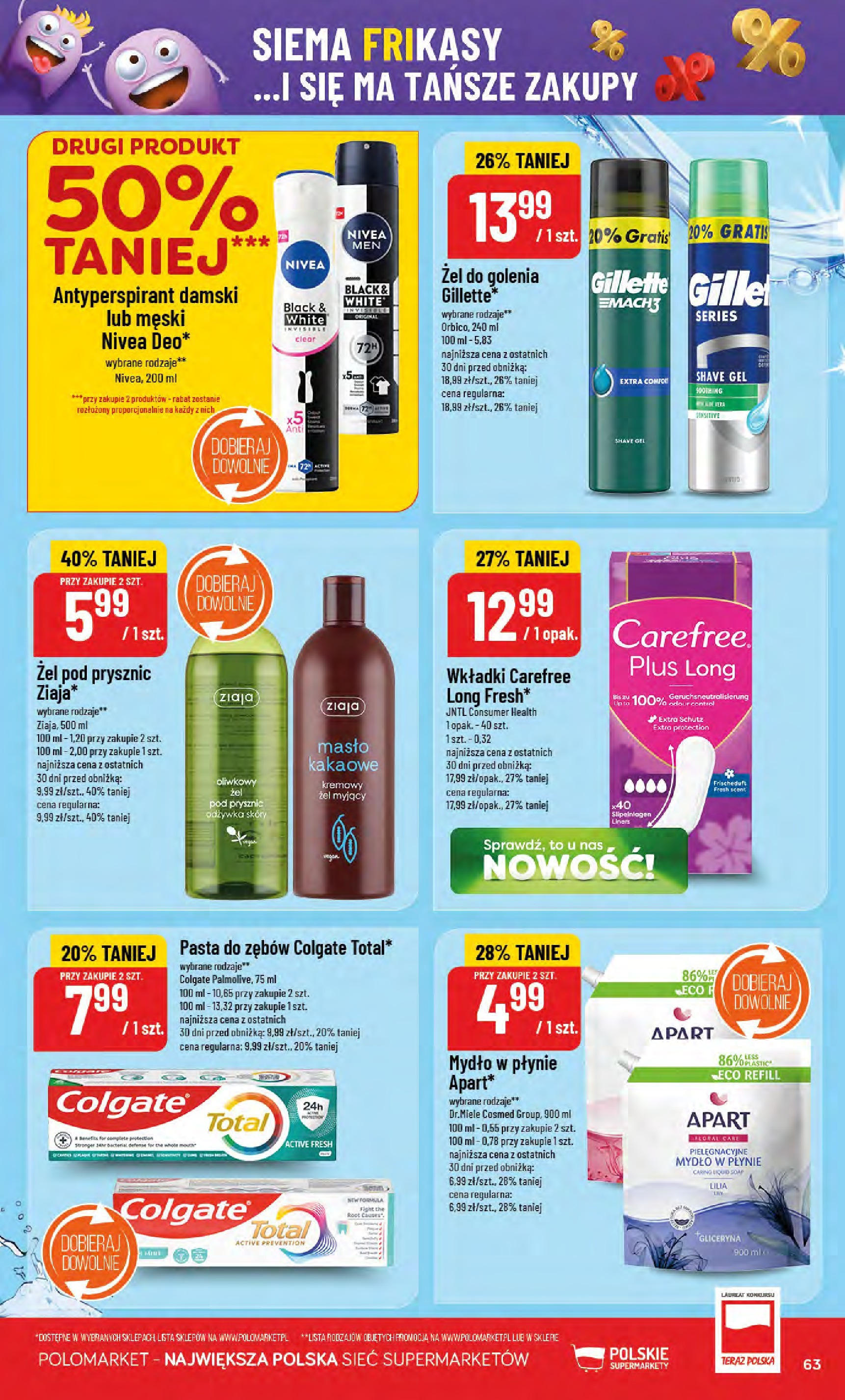 POLOmarket gazetka od jutra (20.08.2025) - Nowa PDF | Strona: 63 | Produkty: Mydło w płynie, Prysznic, Mydło, Pasta do zębów