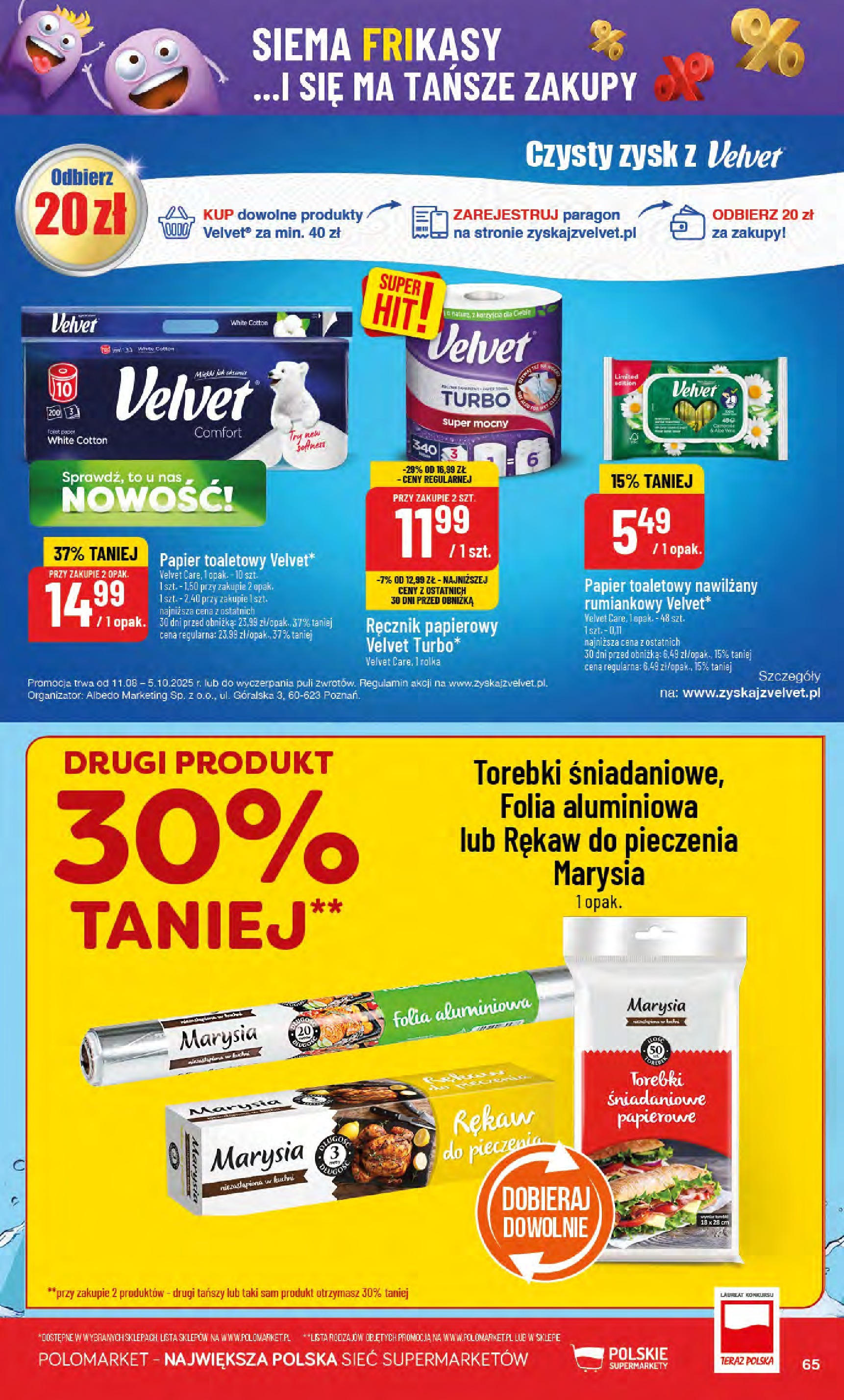 POLOmarket gazetka od jutra (20.08.2025) - Nowa PDF | Strona: 65 | Produkty: Papier toaletowy, Ręcznik papierowy, Torebki