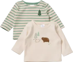 ALANA Langarmshirts mit Bären-Motiv & Ringel-Muster, grün + beige, Gr. 68