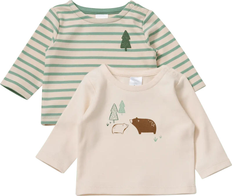 ALANA Langarmshirts mit Bären-Motiv & Ringel-Muster, grün + beige, Gr. 62