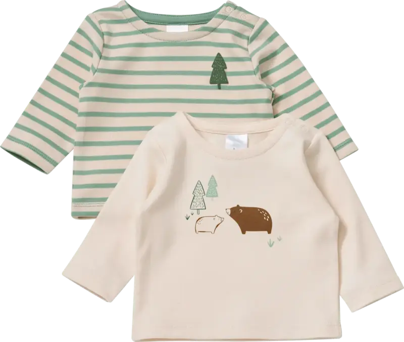 ALANA Langarmshirts mit Bären-Motiv & Ringel-Muster, grün + beige, Gr. 56
