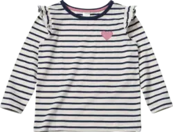 ALANA Langarmshirt mit Herz-Applikation, blau + weiß, Gr. 128