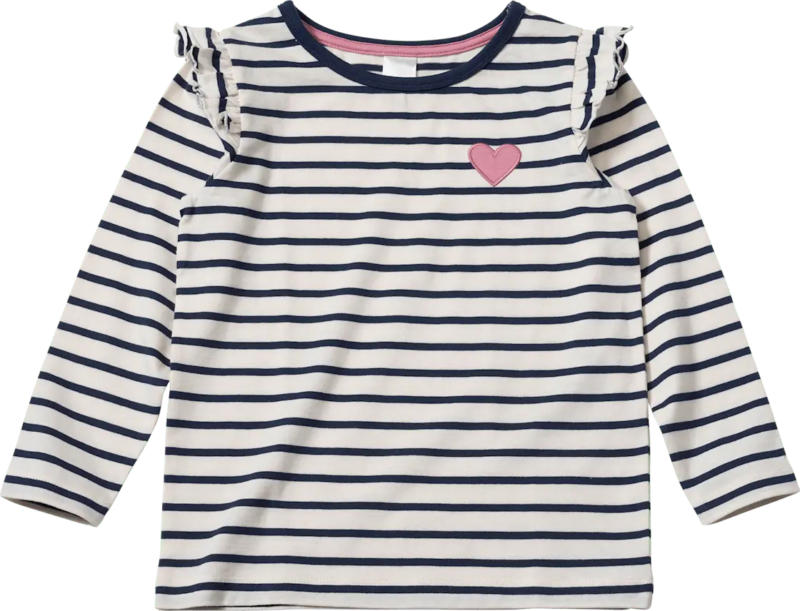 ALANA Langarmshirt mit Herz-Applikation, blau + weiß, Gr. 116